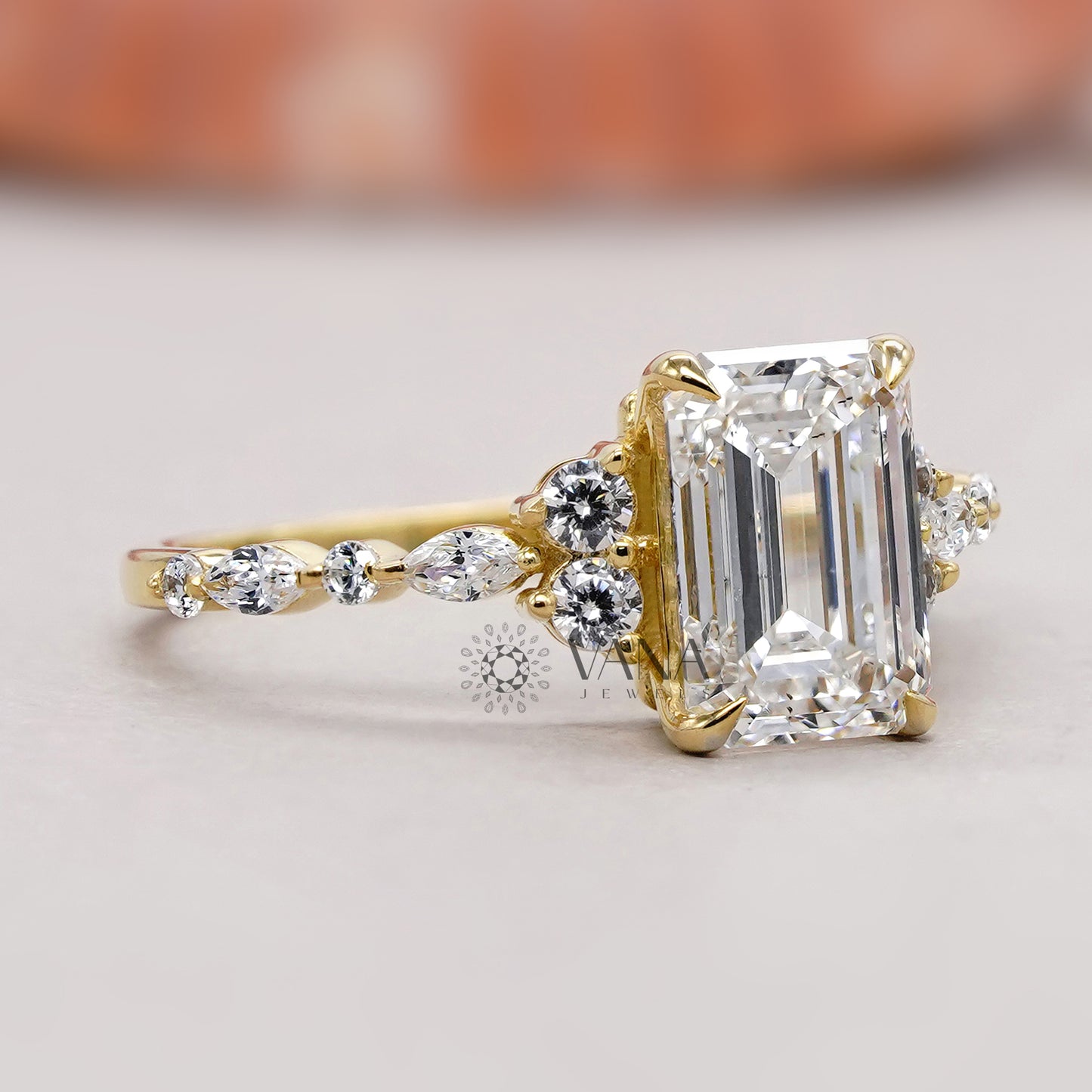 10K Yellow Gold Emerald Cut Diamond Ring