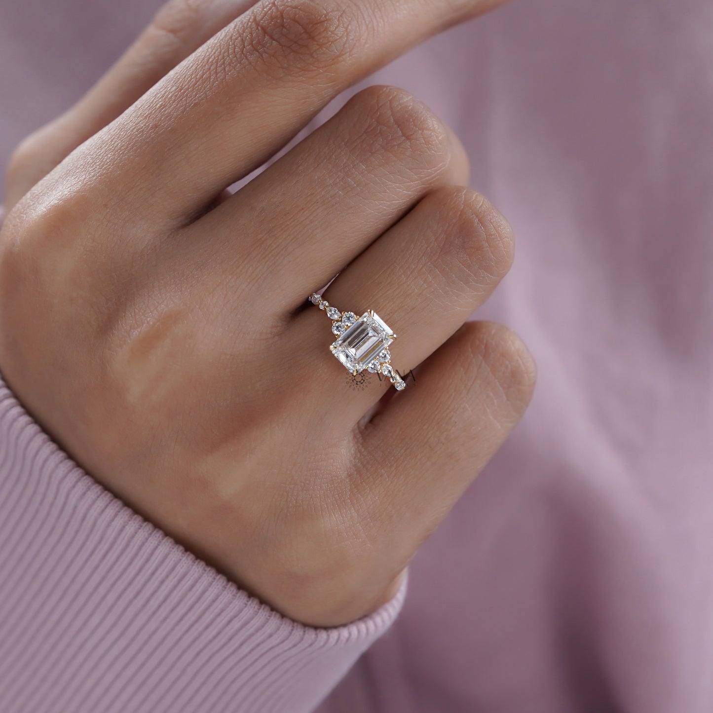 Emerald Cut with Marquise and Round Side Stones Ring