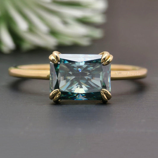 Green Radiant Cut Moissanite Ring