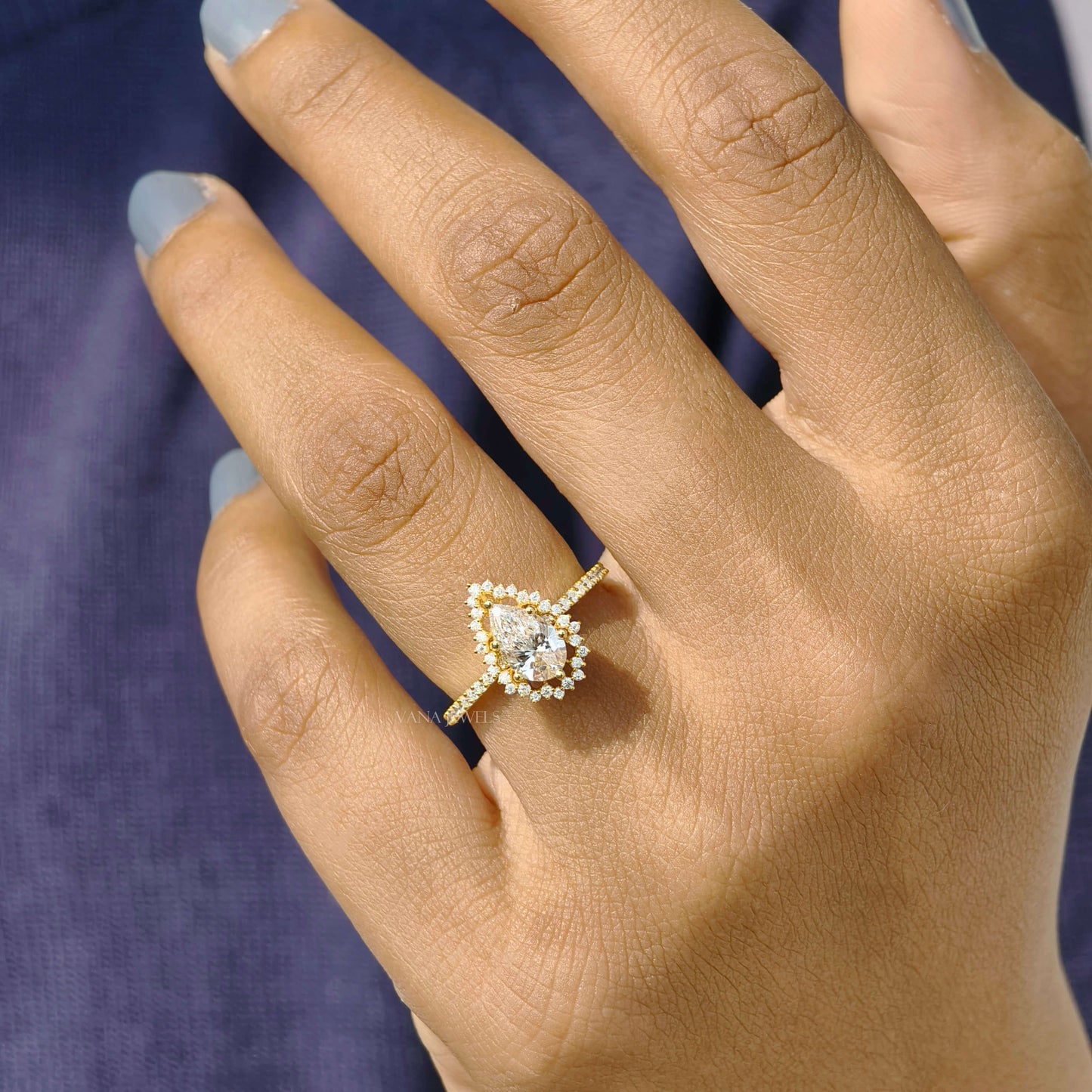 Pear Cut Lab Grown Diamond Halo Engagement Ring