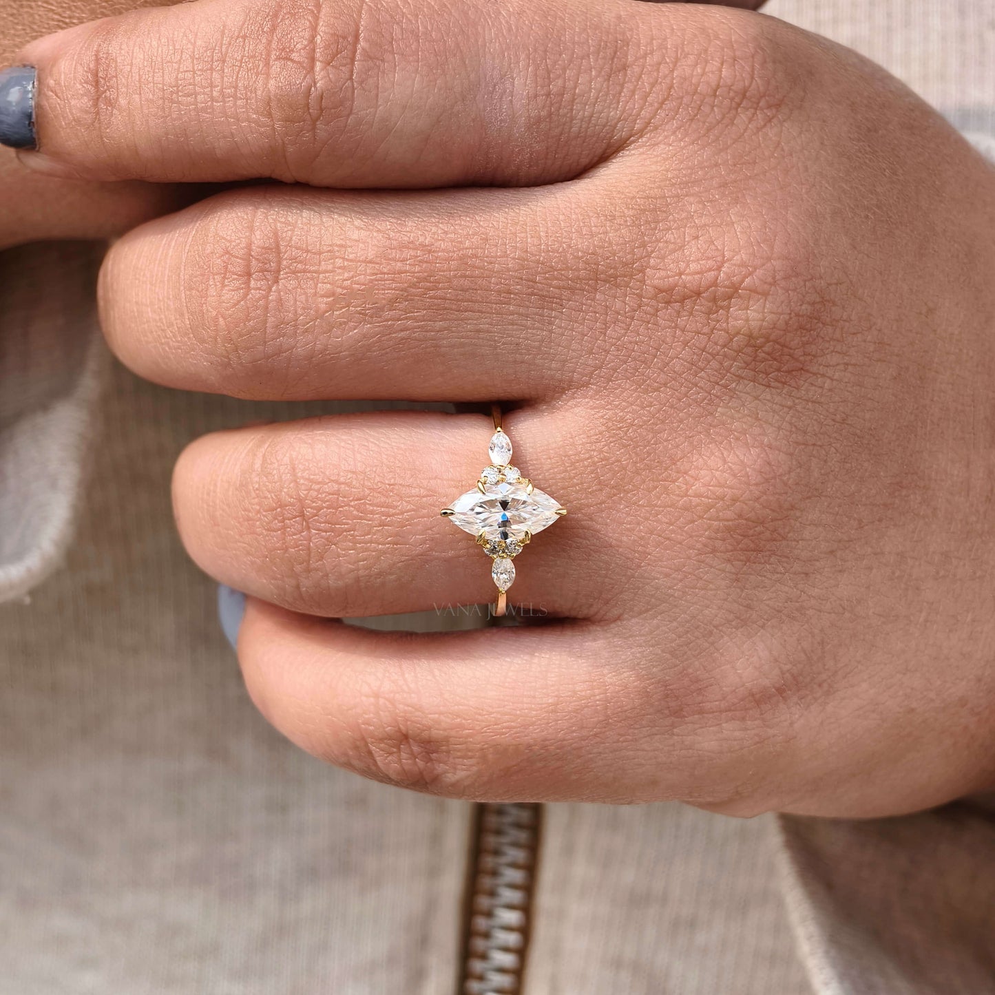 1.21 TCW Marquise Cut Moissanite Engagement Ring, Vintage Style Unique Proposal Ring for Her