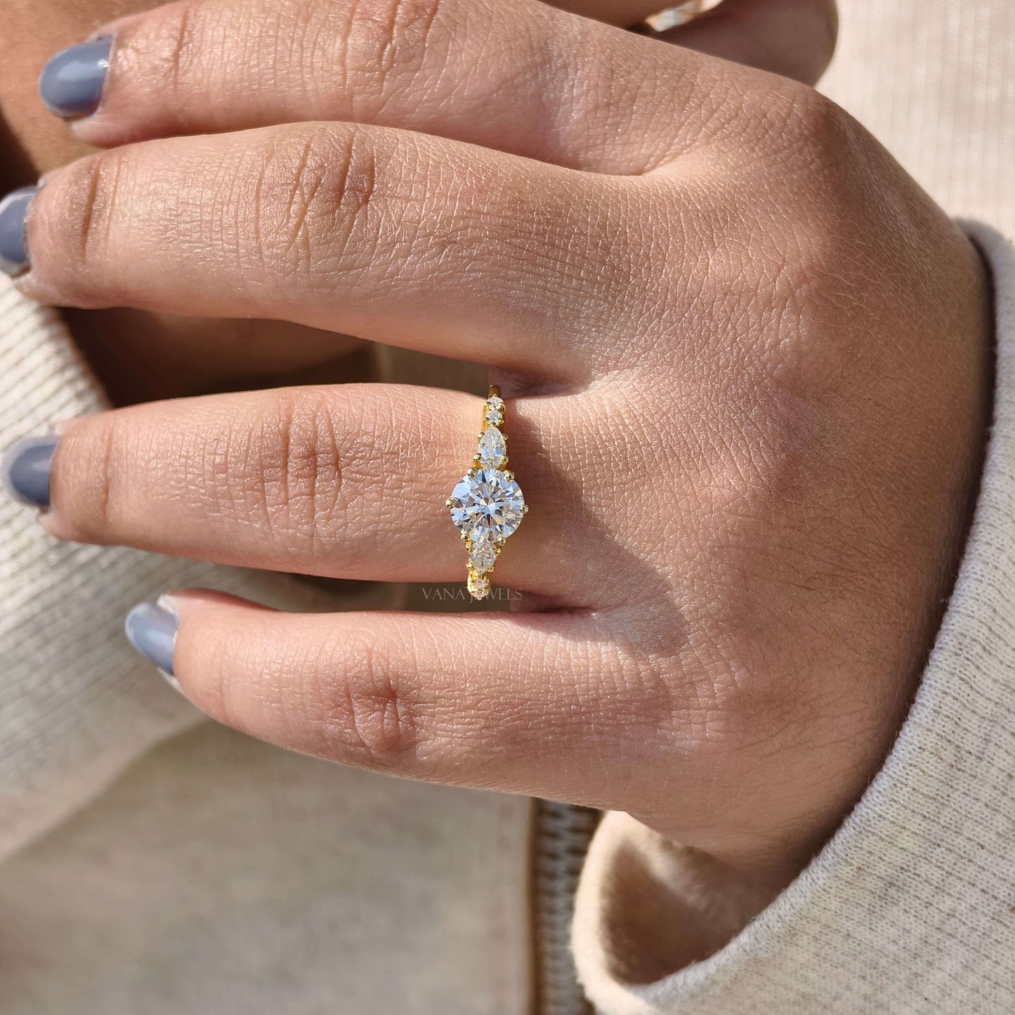 Round Cut Lab Grown Diamond Seven Stone Engagement Ring