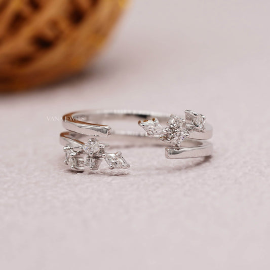 Open Gap Marquise and Round Cut Moissanite Wedding Band