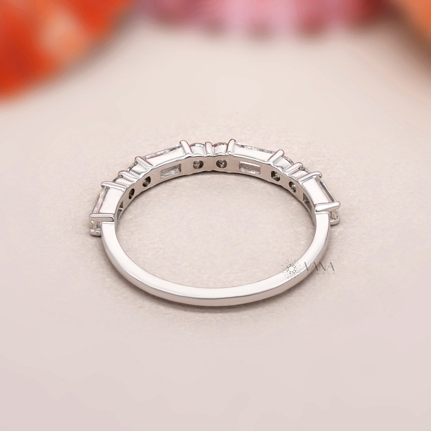 Baguette and Round Lab Grown Diamond Stackable Band