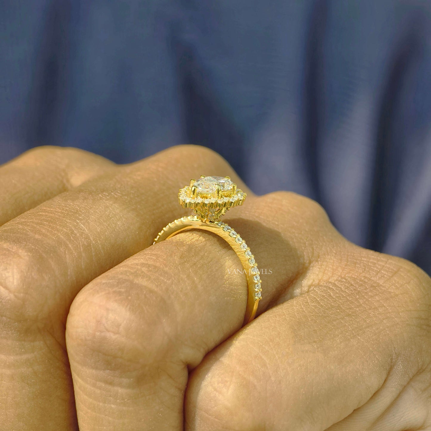 Pear Cut Lab Grown Diamond Halo Engagement Ring