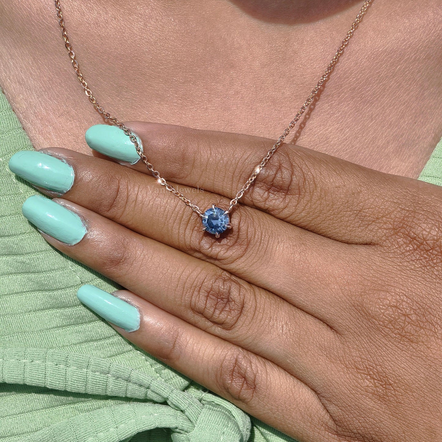 6.50 MM Round Cut Royal Blue Moissanite Pendant