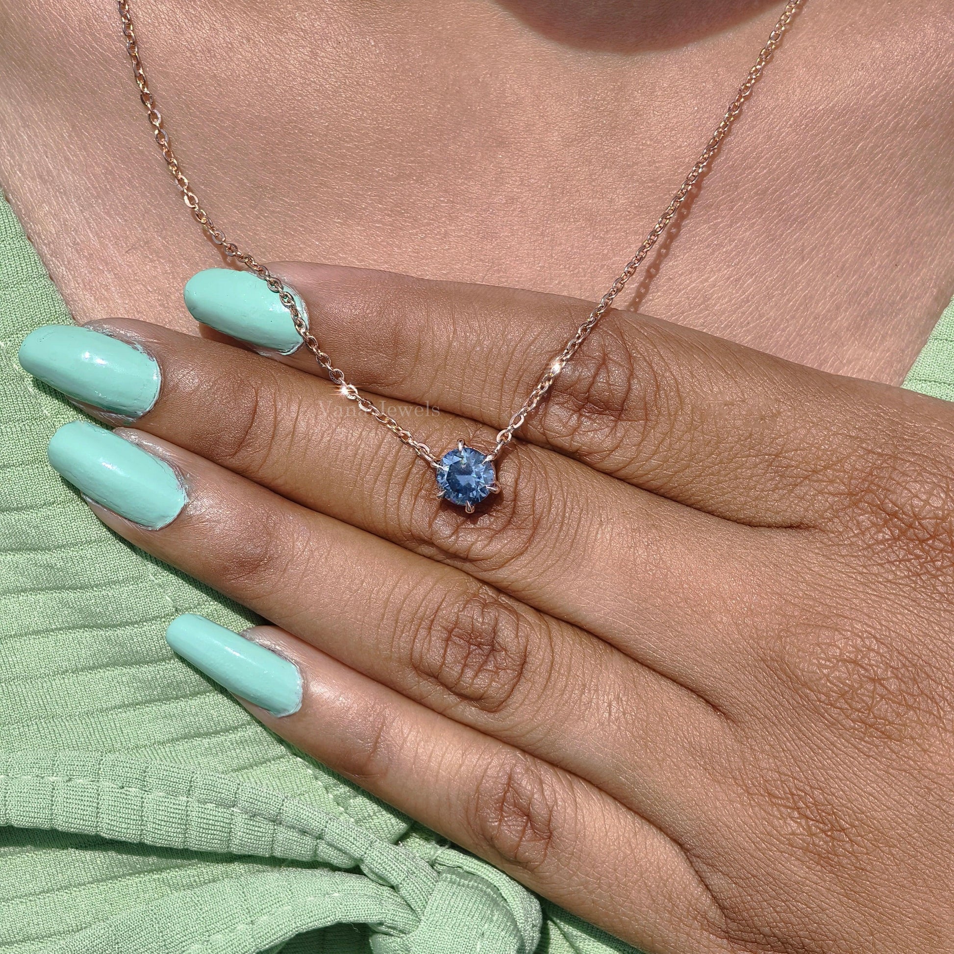 6.50 MM Round Cut Royal Blue Moissanite Pendant