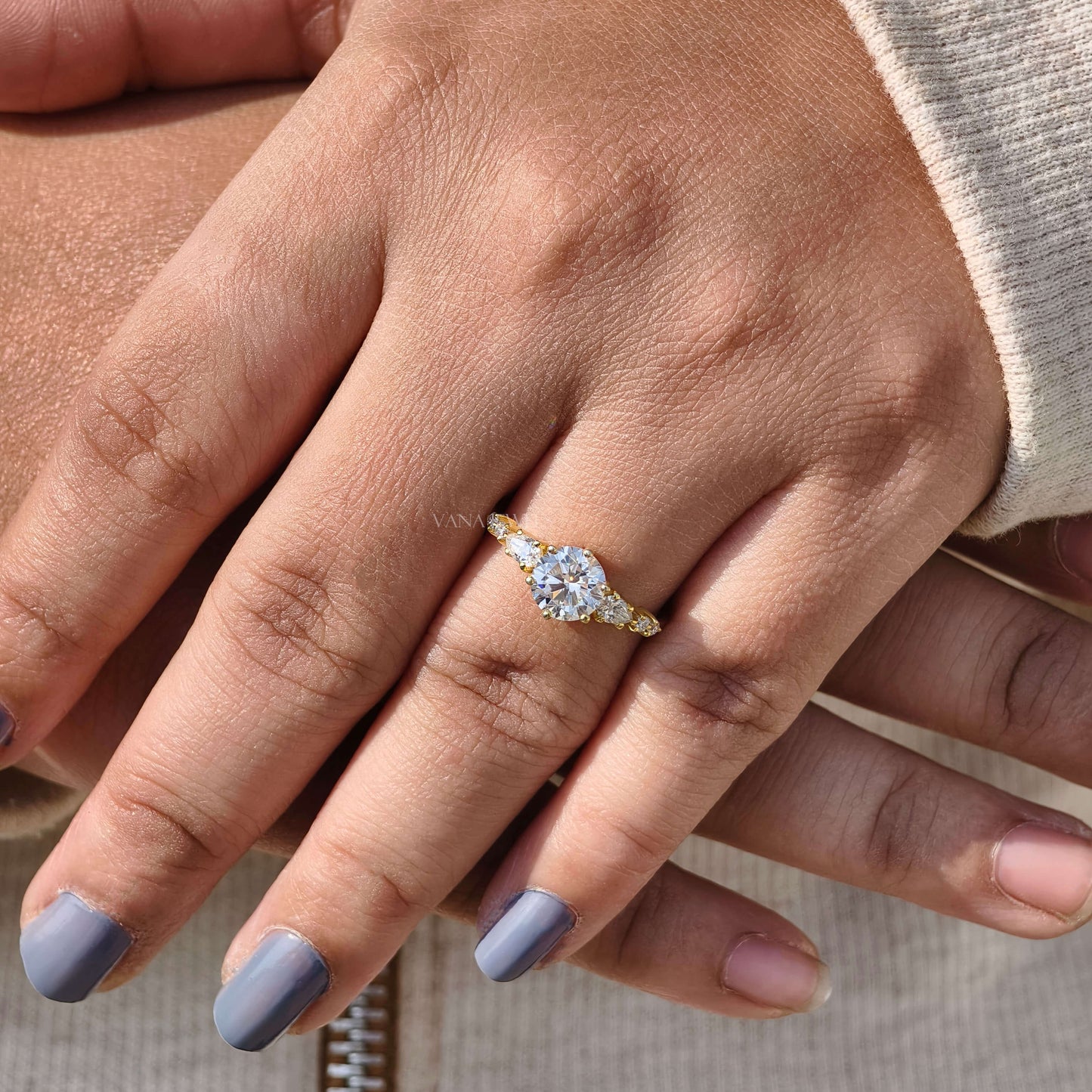 Round Cut Lab Grown Diamond Seven Stone Engagement Ring