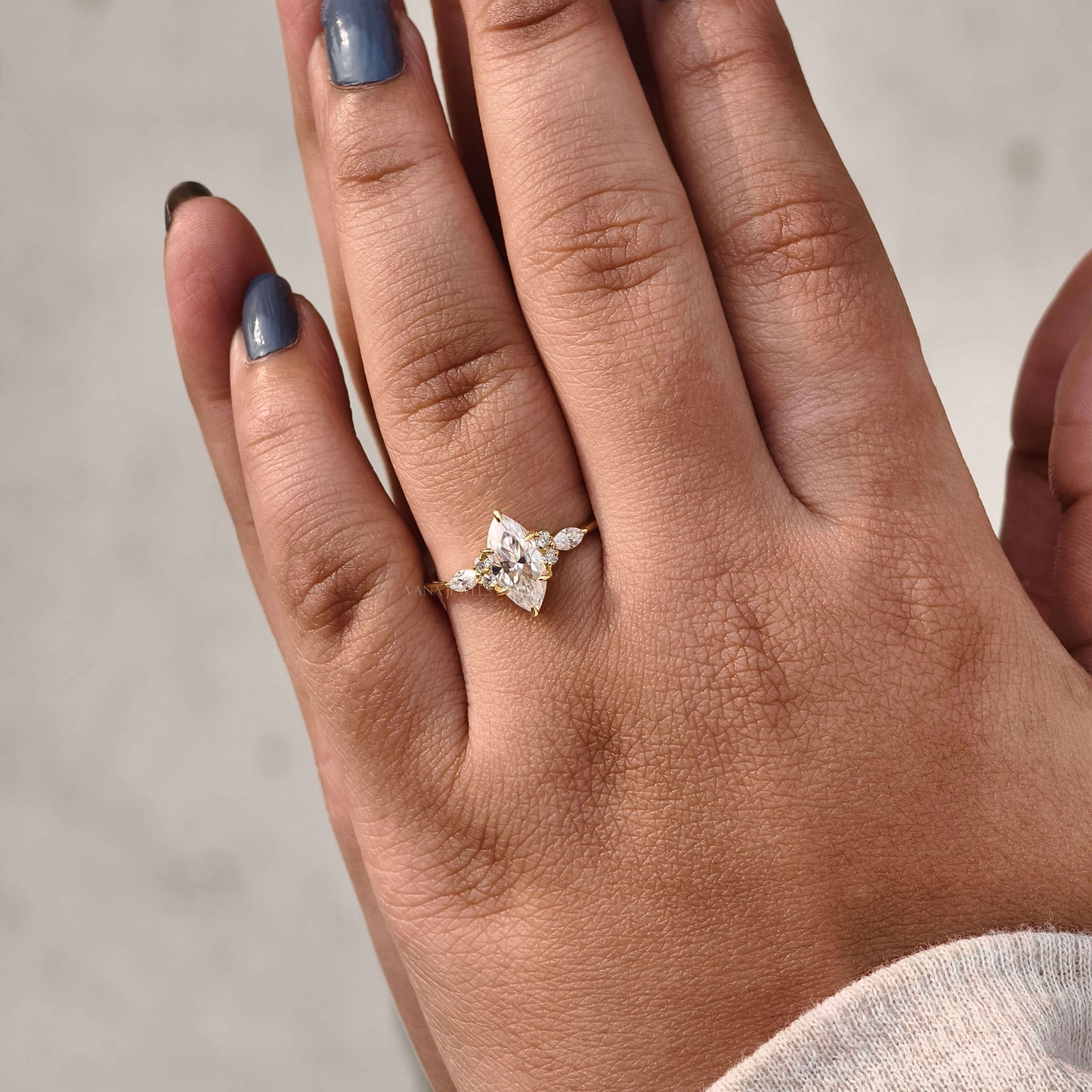 1.21 TCW Marquise Cut Moissanite Engagement Ring, Vintage Style Unique Proposal Ring for Her