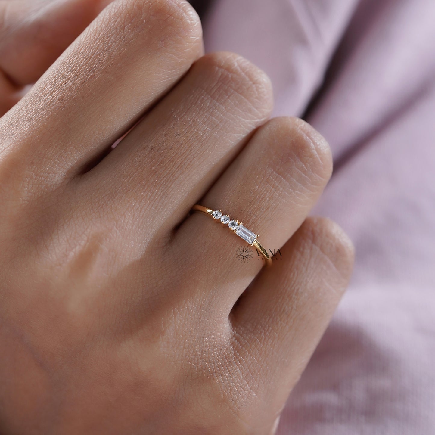 Baguette and Round Diamond Stacking Ring