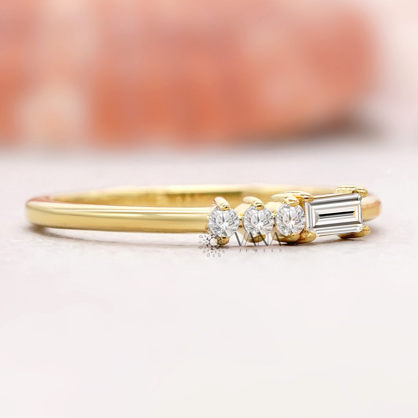 Dainty Baguette Diamond Gold Band