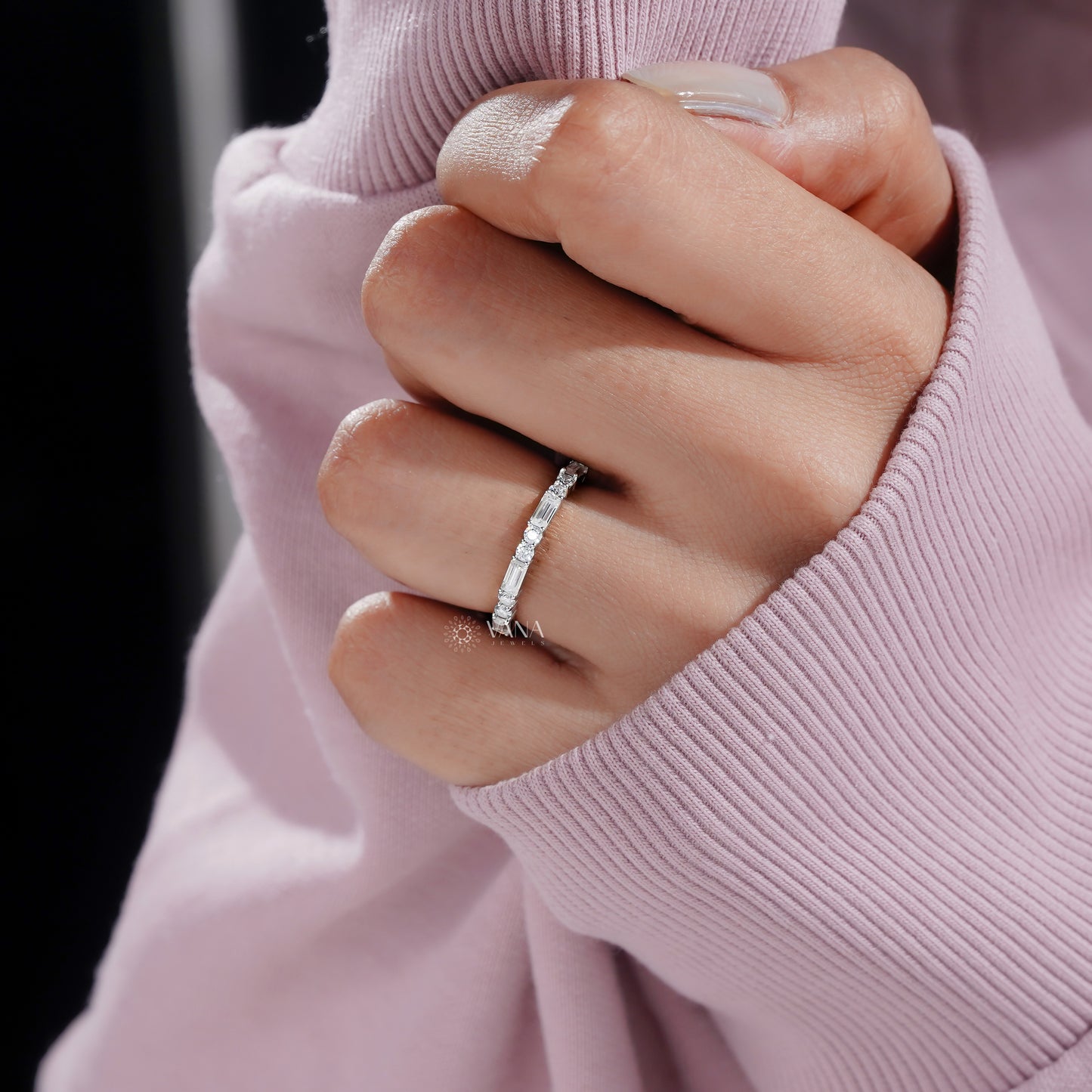 Baguette and Round Lab Grown Diamond Stackable Band