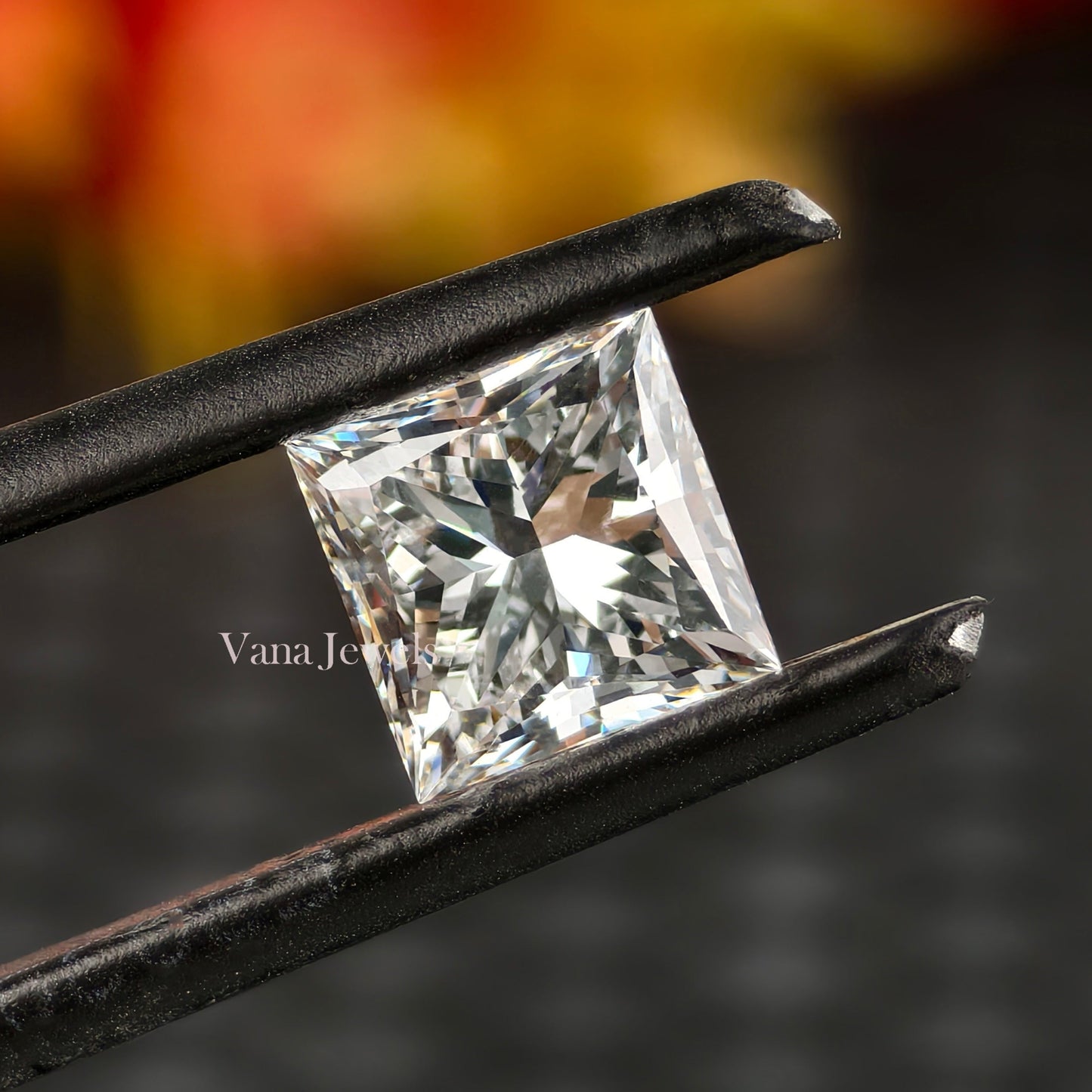 Square shaped lab diamond close up
