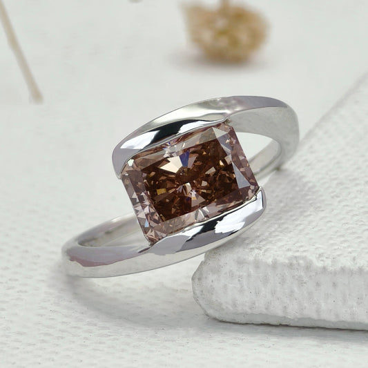 Radiant brownish pink lab grown diamond tension ring