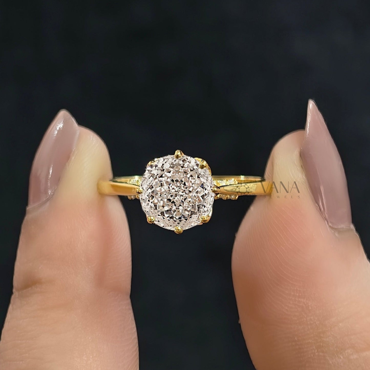 Portuguese Cut Moissanite Solitaire Engagement Ring with Cathedral Setting