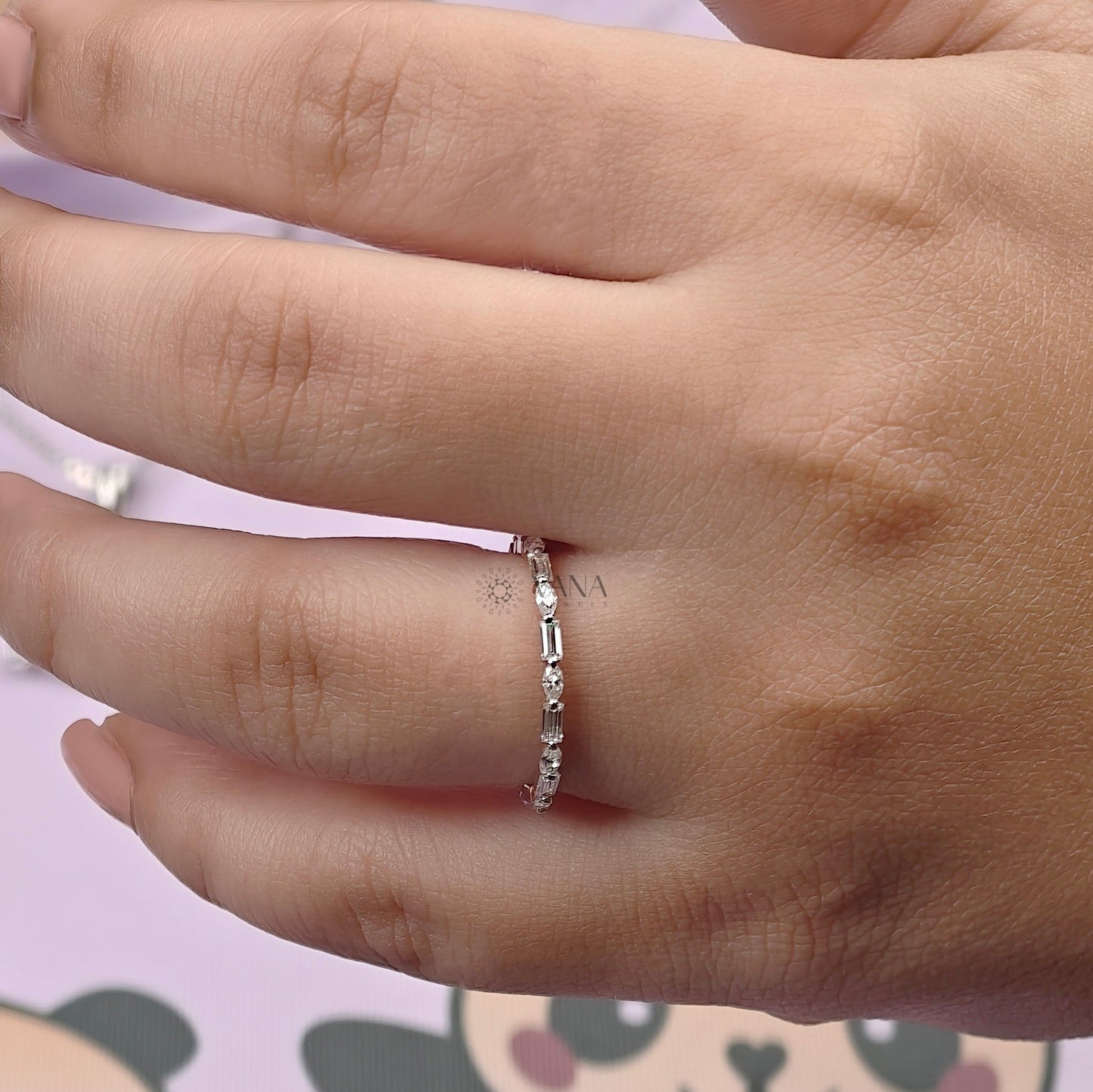 Minimalist Baguette and Marquise Cut Full Eternity Wedding Band with Alternative Style