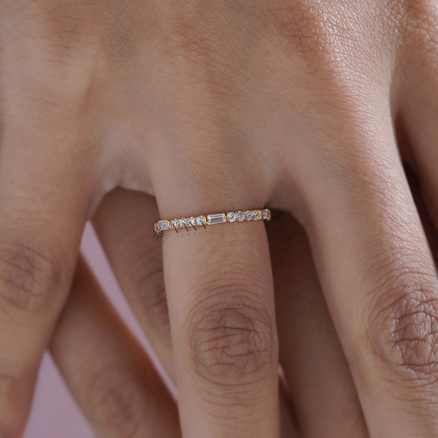 10K Yellow Gold Minimalist Diamond Matching Band
