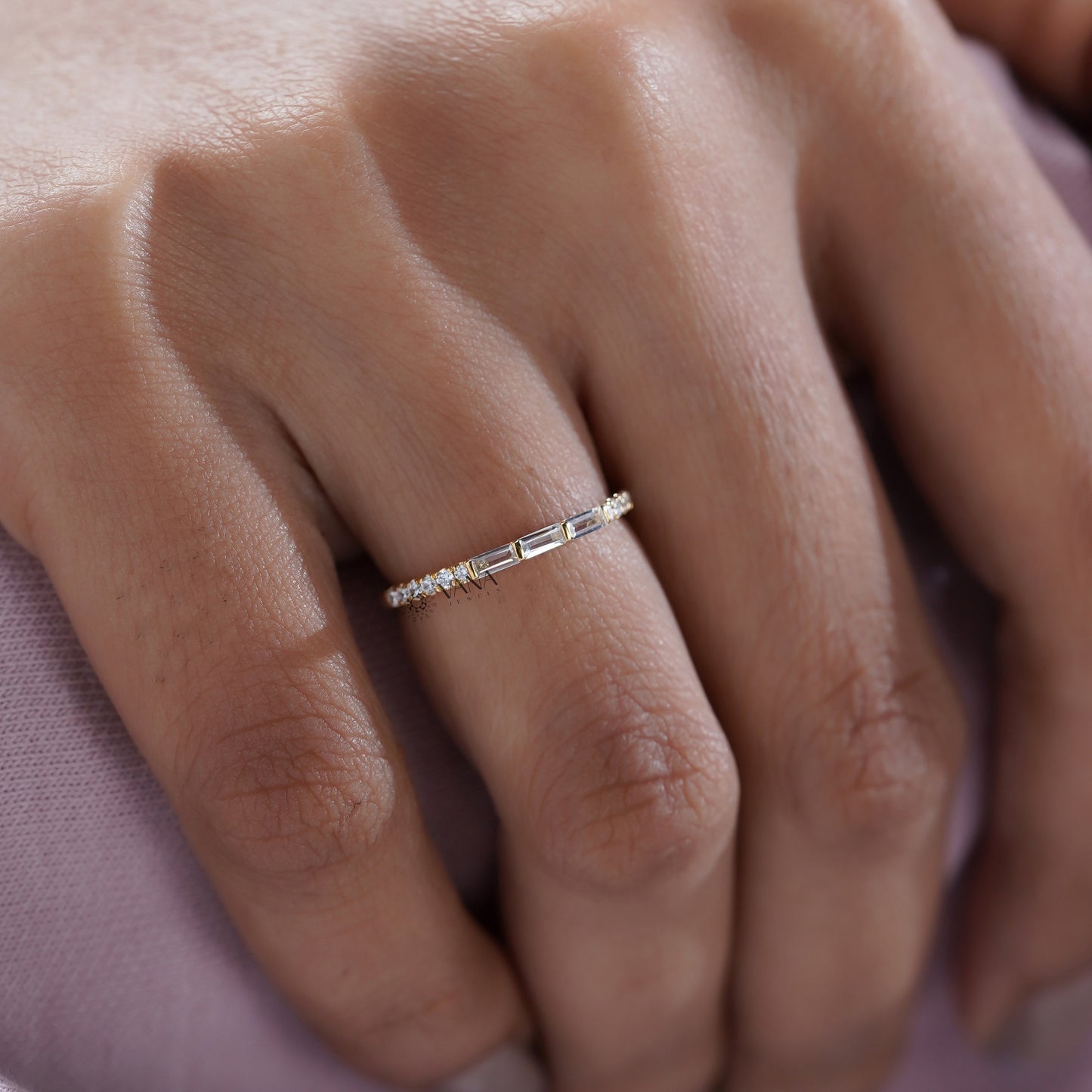 Baguette and Round Cut Lab Grown Diamond Minimalist Wedding Band