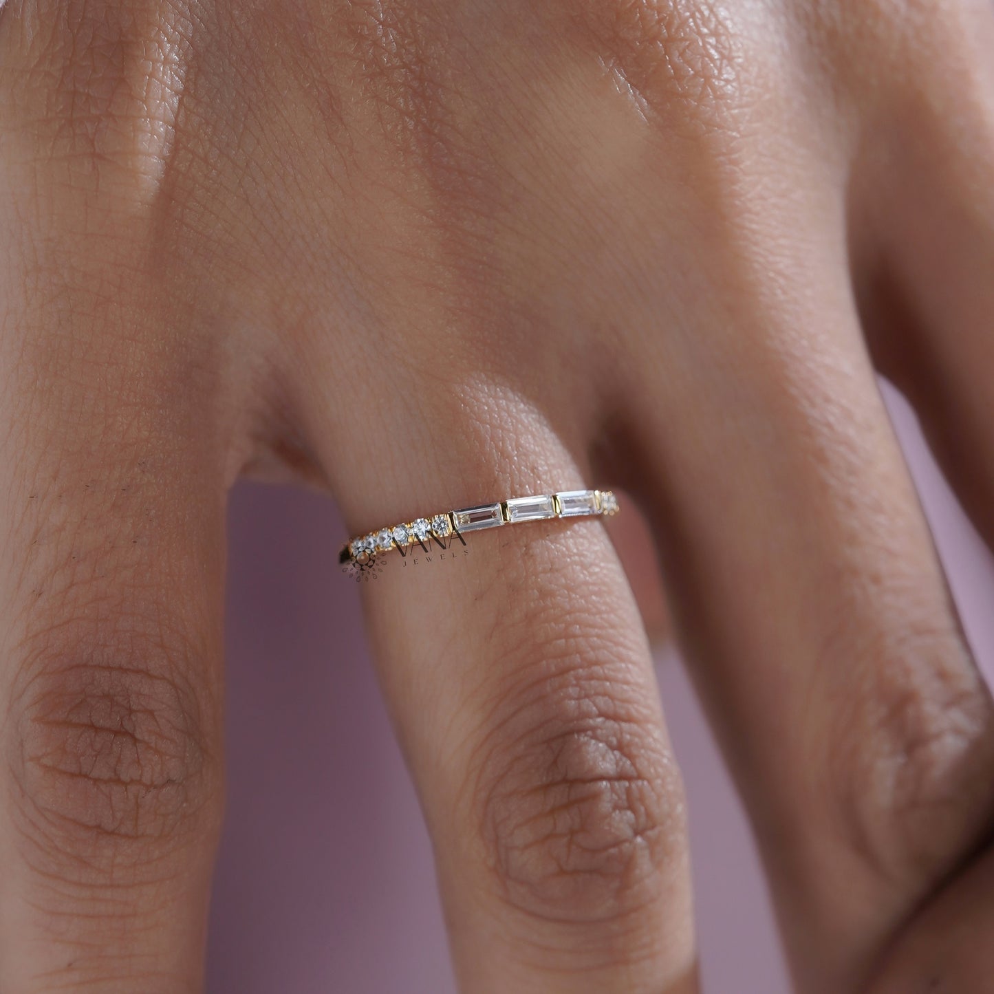 Baguette and Round Cut Lab Grown Diamond Minimalist Wedding Band
