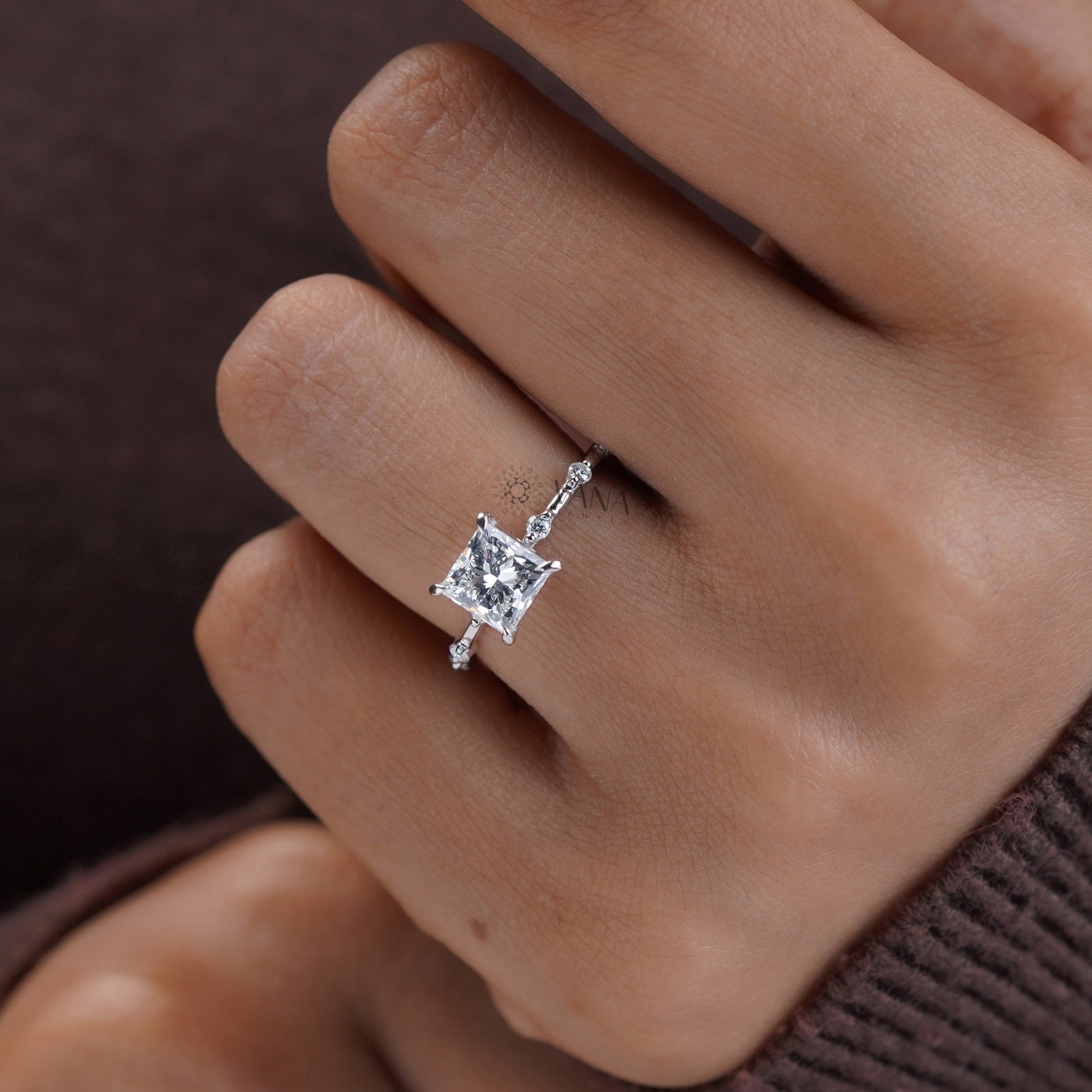 Side stone moissanite wedding band