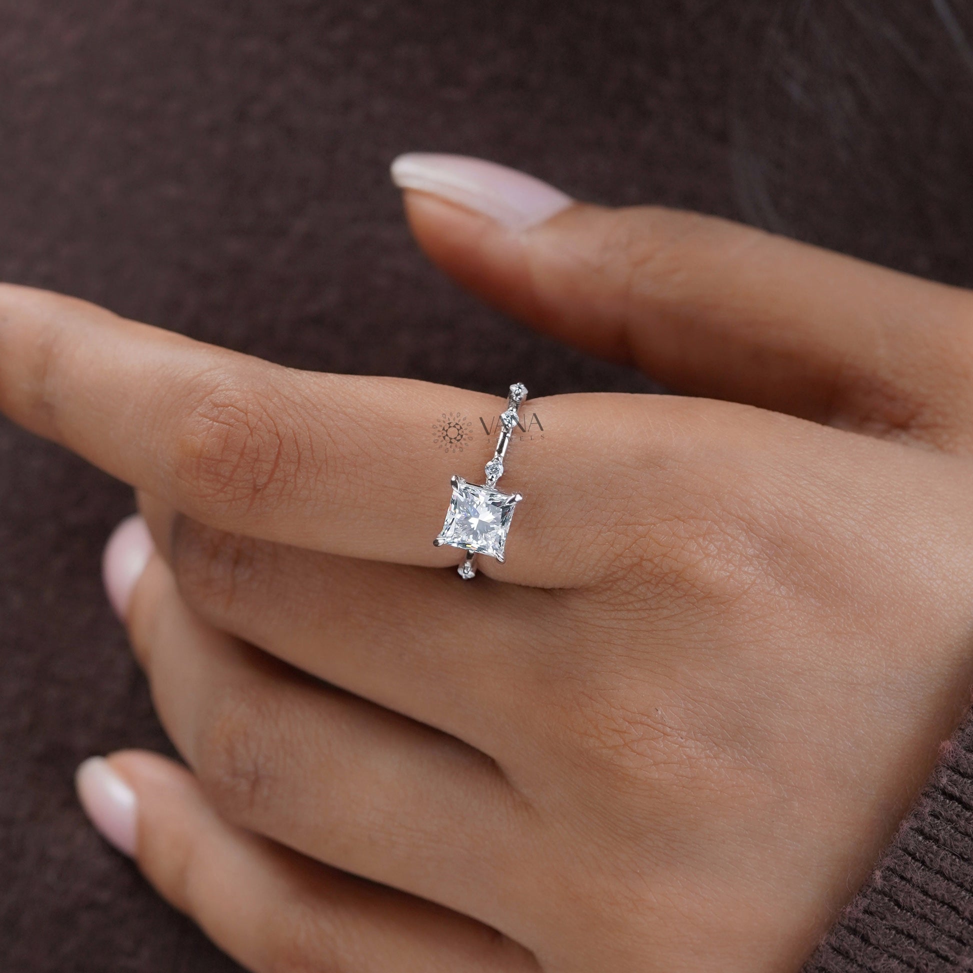 Princess cut moissanite pave ring