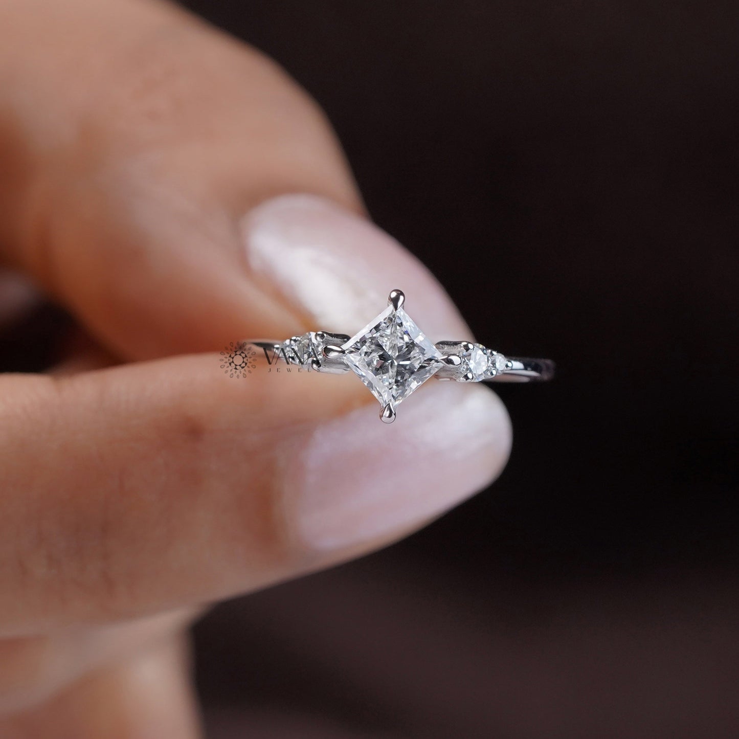 White gold princess cut moissanite engagement ring