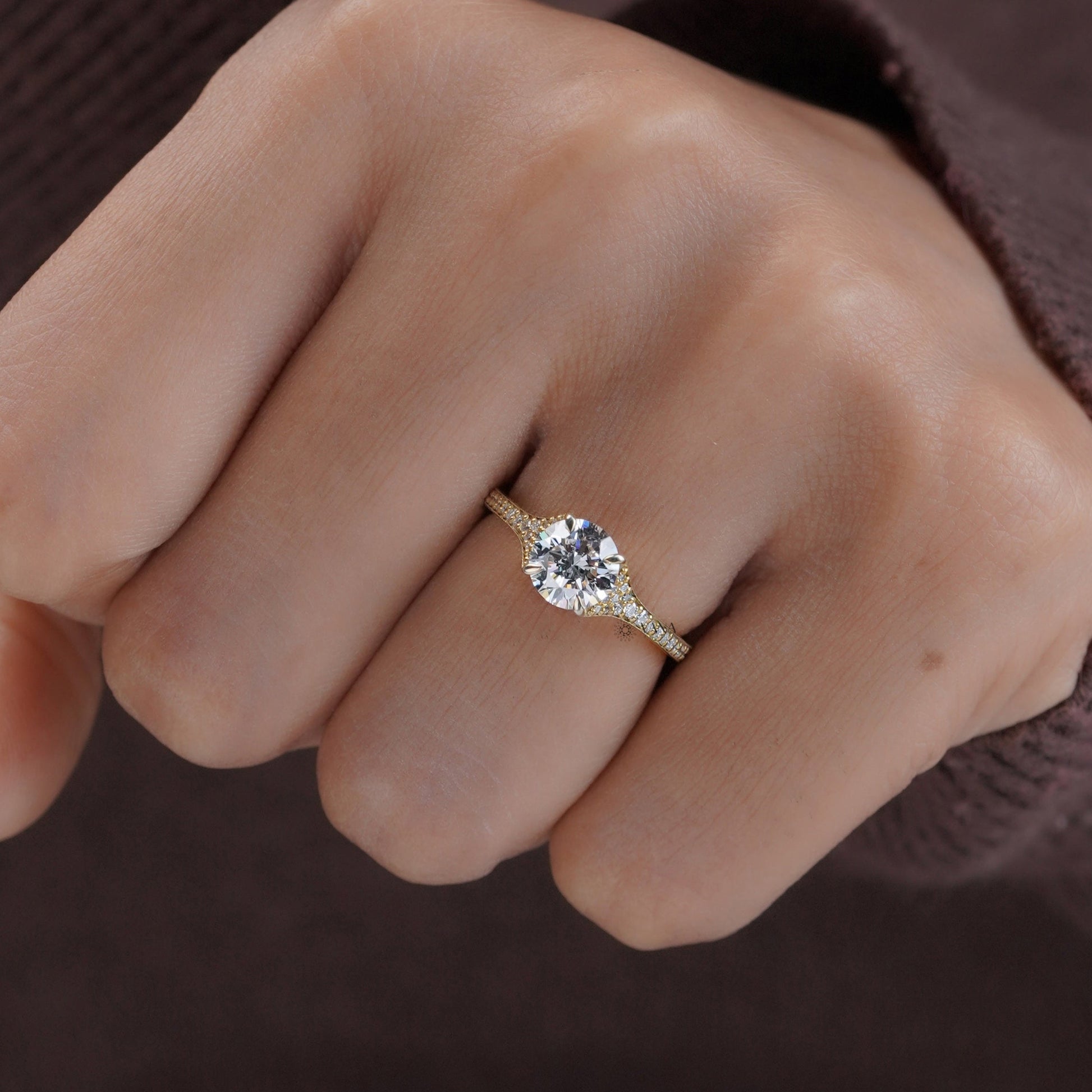 Round moissanite hidden halo anniversary ring