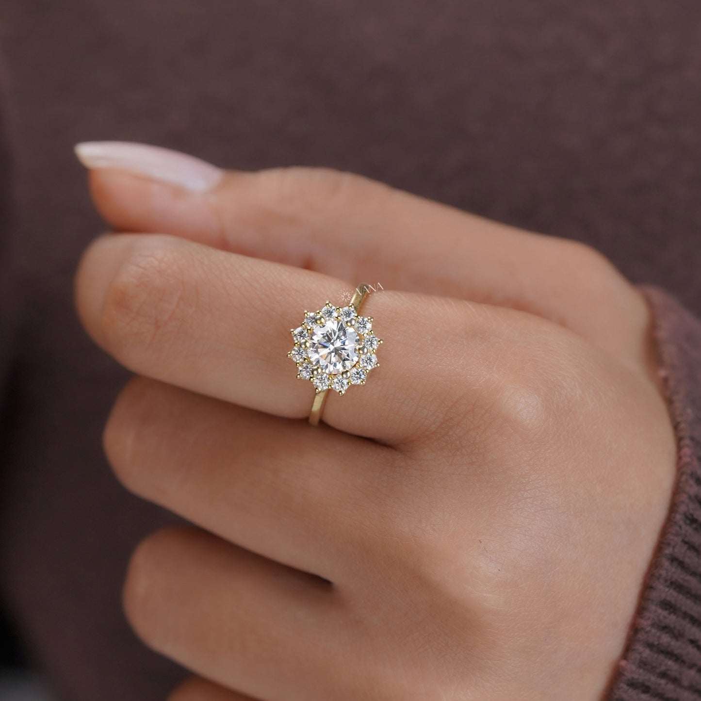 Handmade flower halo ring