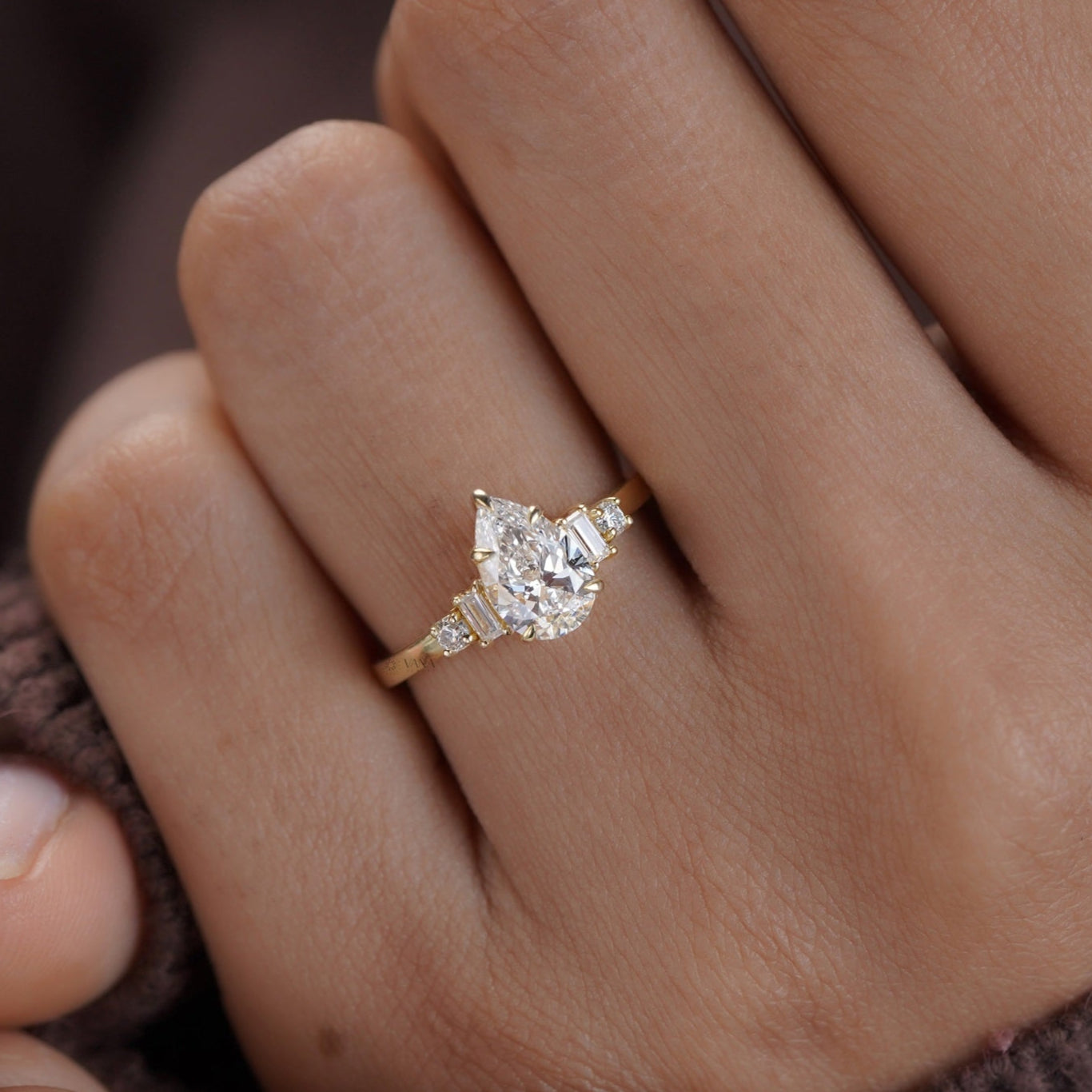 Unique yellow gold moissanite engagement ring for women