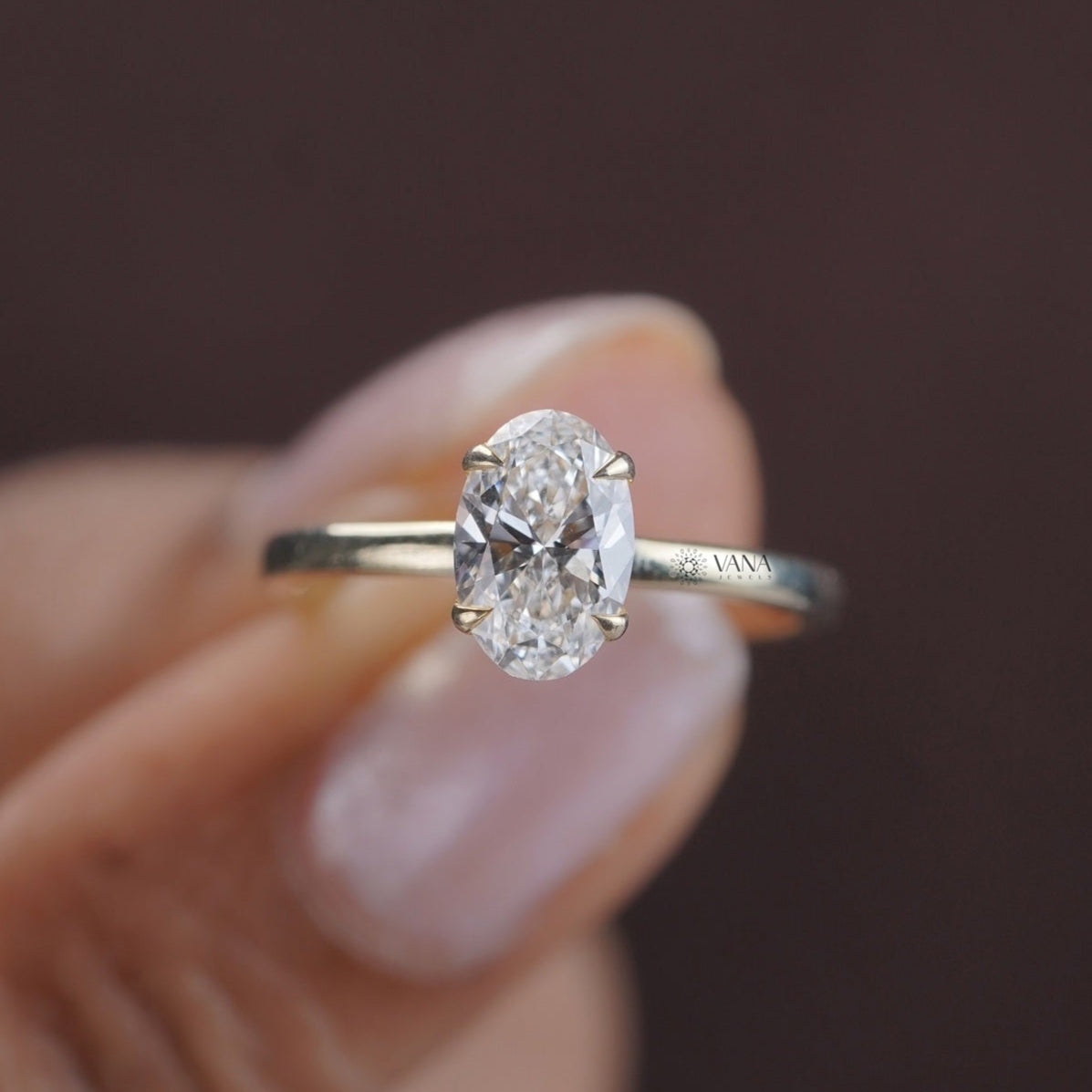 Engagement ring for her with oval cut moissanite solitaire