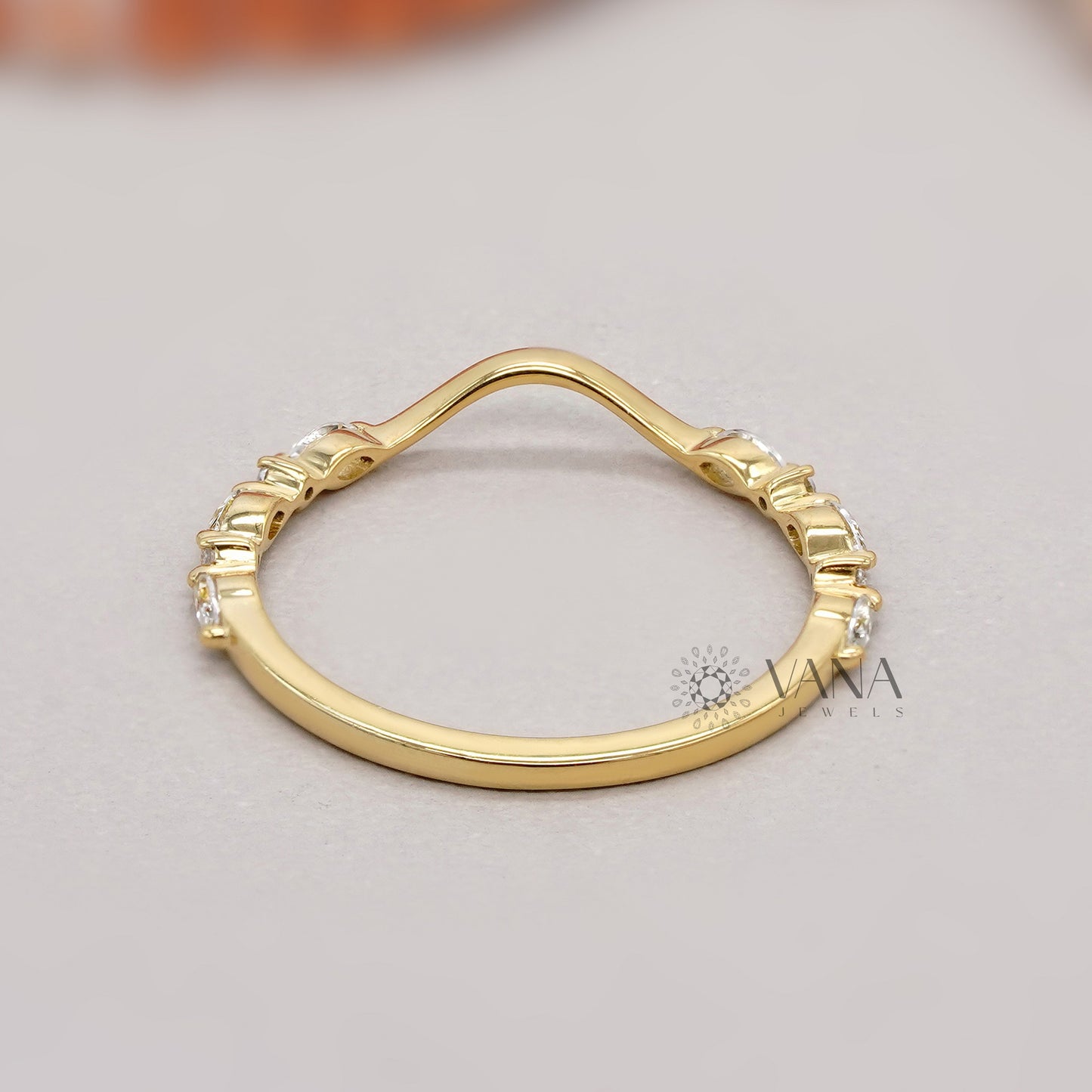 Marquise & Round Diamond Chevron Wedding Band, Lab Grown Diamond Stacking Ring