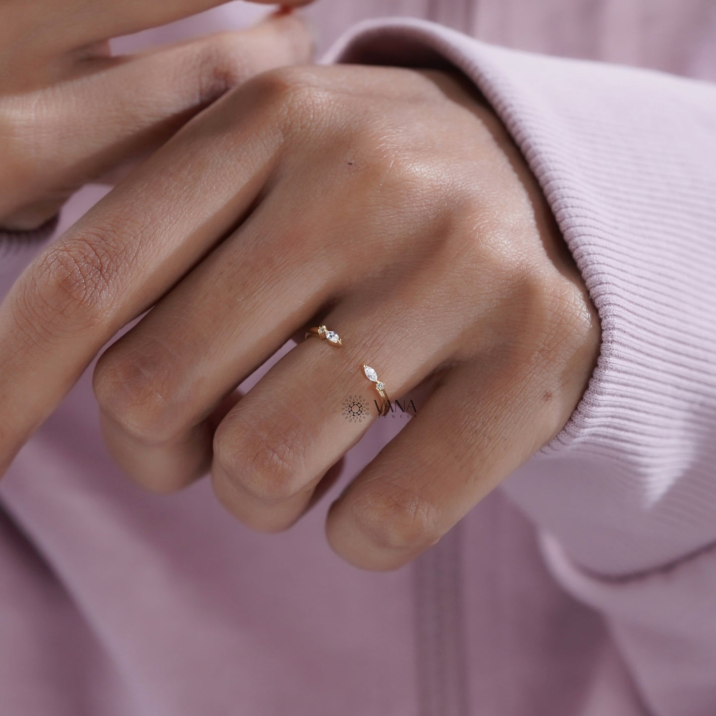Marquise and Round Lab Grown Diamond Open Gap Wedding Band