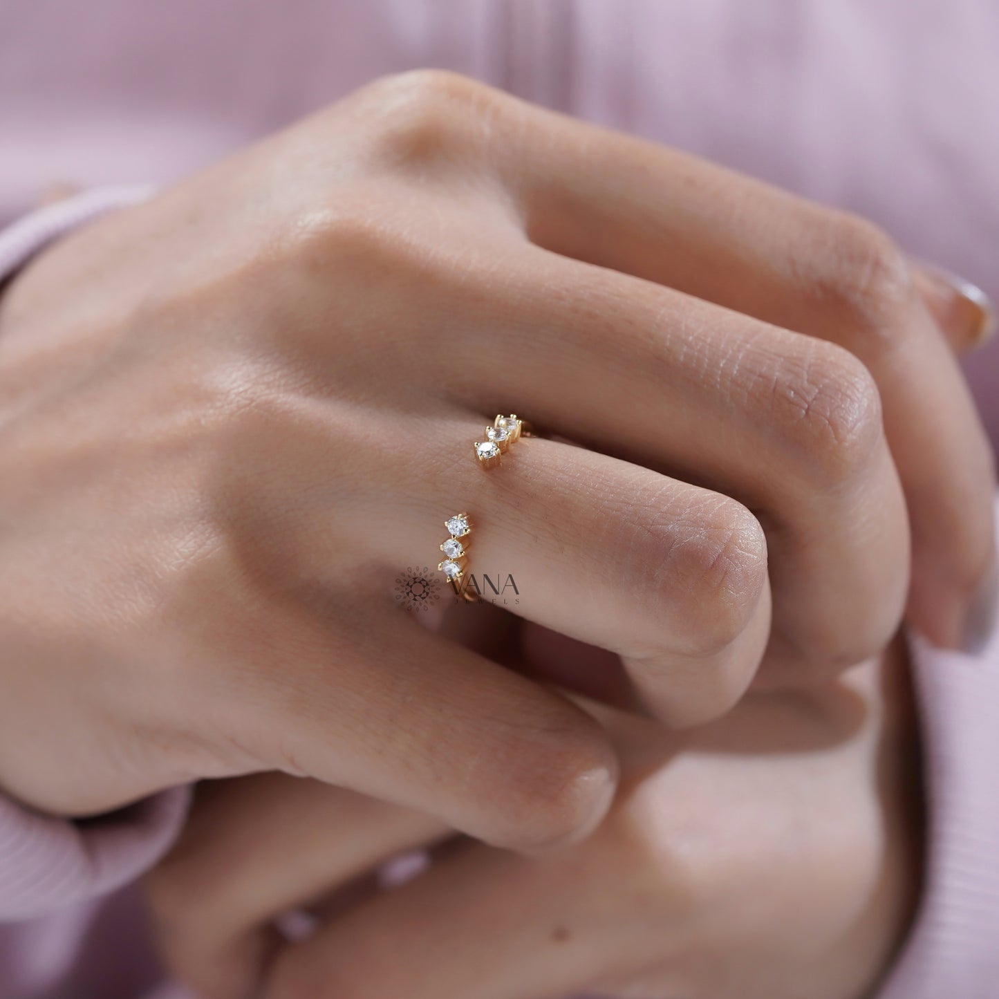 Open Cuff Lab Grown Diamond Wedding Band in Floating Bubble Setting