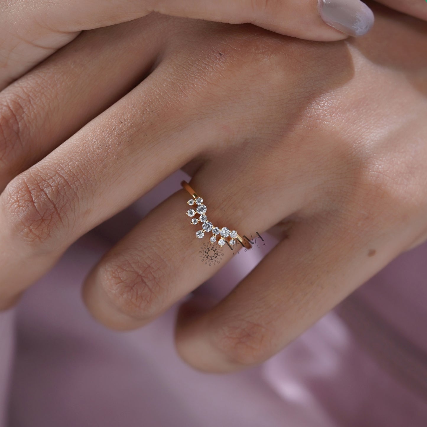 Crown Diamond Band Ring Guard in Yellow Gold Lab Grown Diamond Stacking Ring