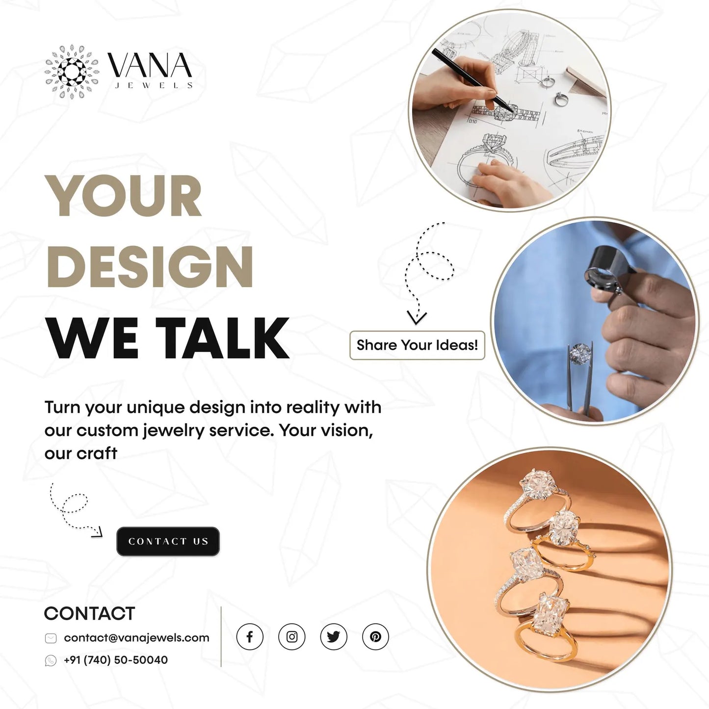 Three Stone Round Cut Moissanite Engagement Ring with Side Tapered Baguette Stone