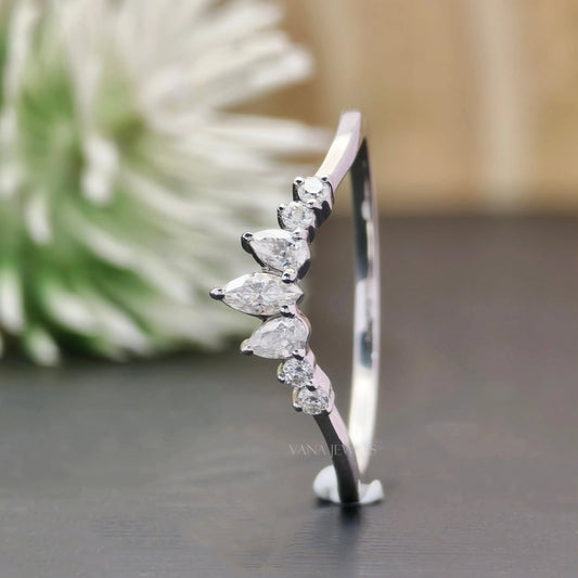 Chevron moissanite wedding band