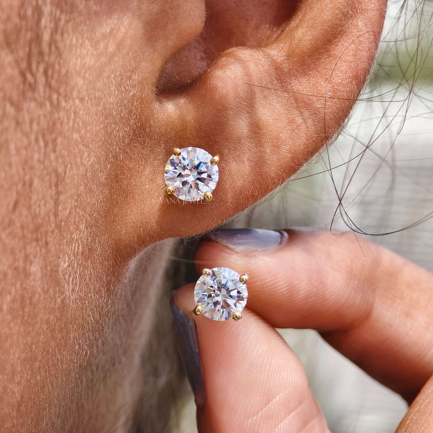 1.60 TCW Round Moissanite Stud Earrings - Screw Back Earrings