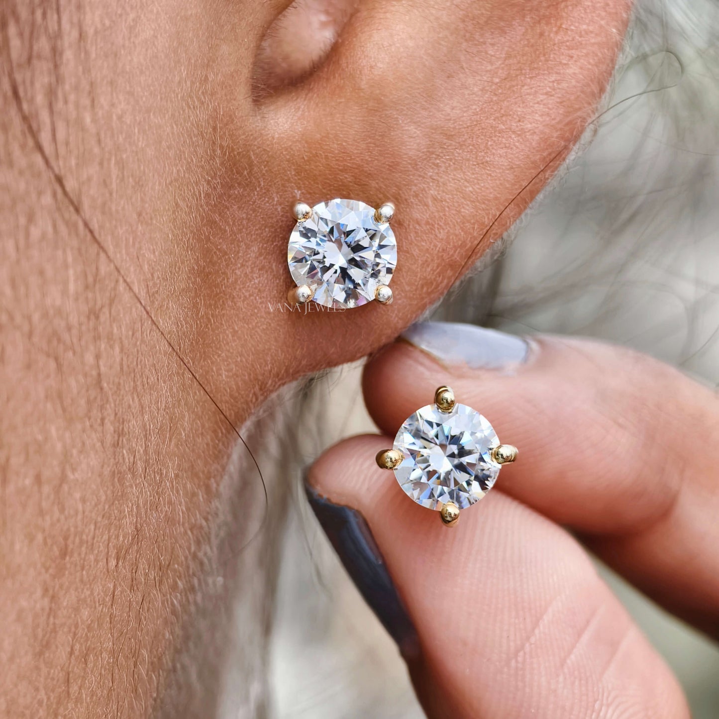2.00 TCW Round Moissanite Stud Earrings - Screw Back Earrings