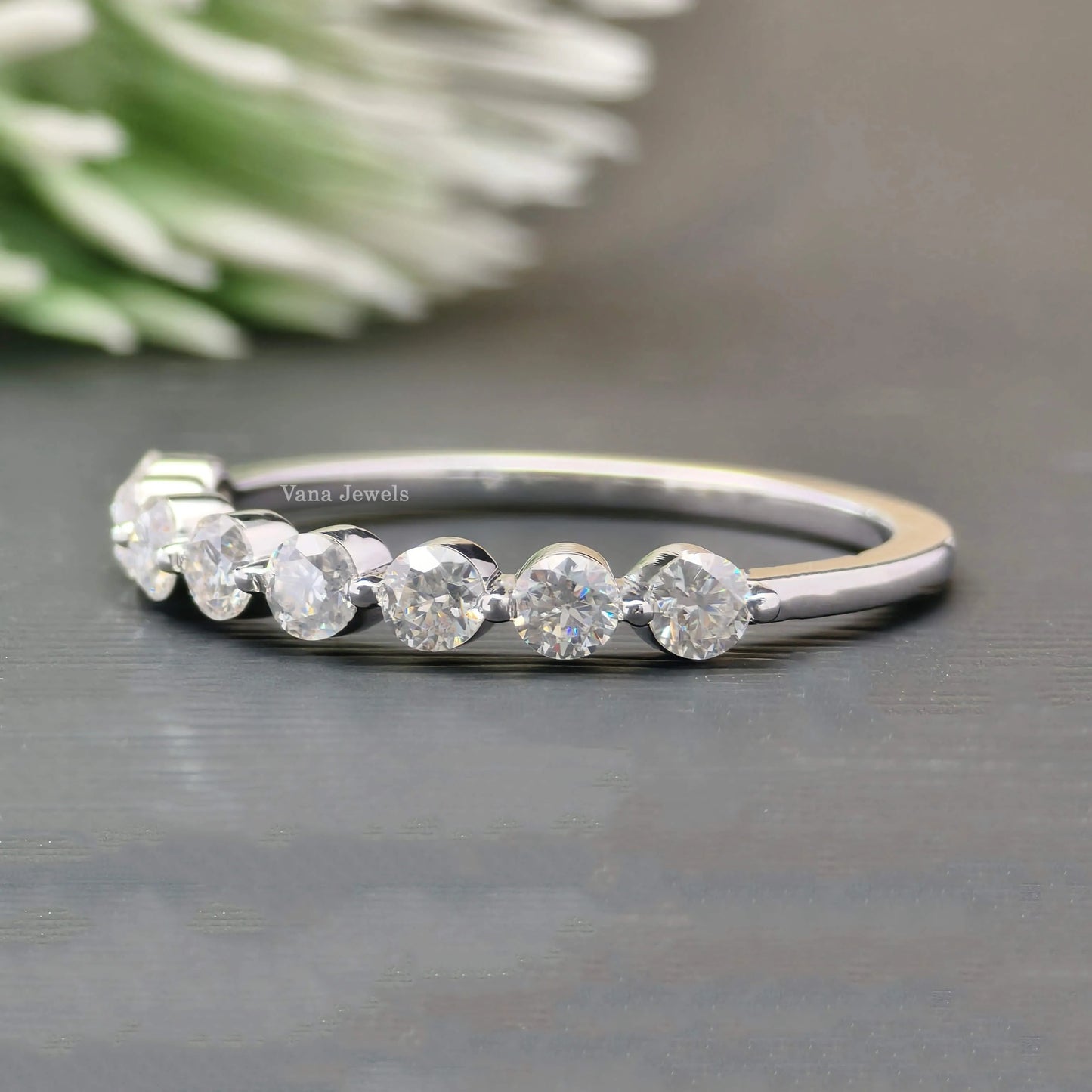 0.54 CT Round Cut Colorless Moissanite Band for Wedding