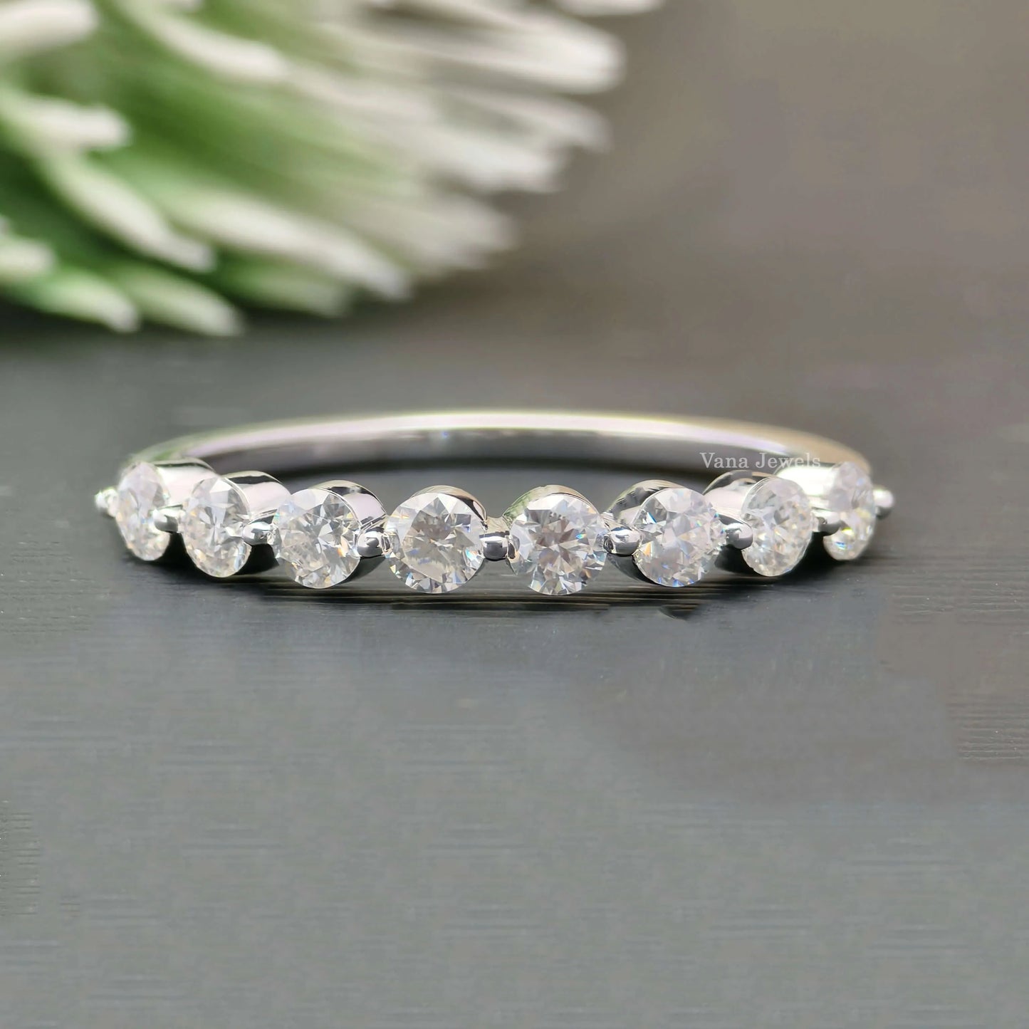 0.54 CT Round Cut Colorless Moissanite Band for Wedding