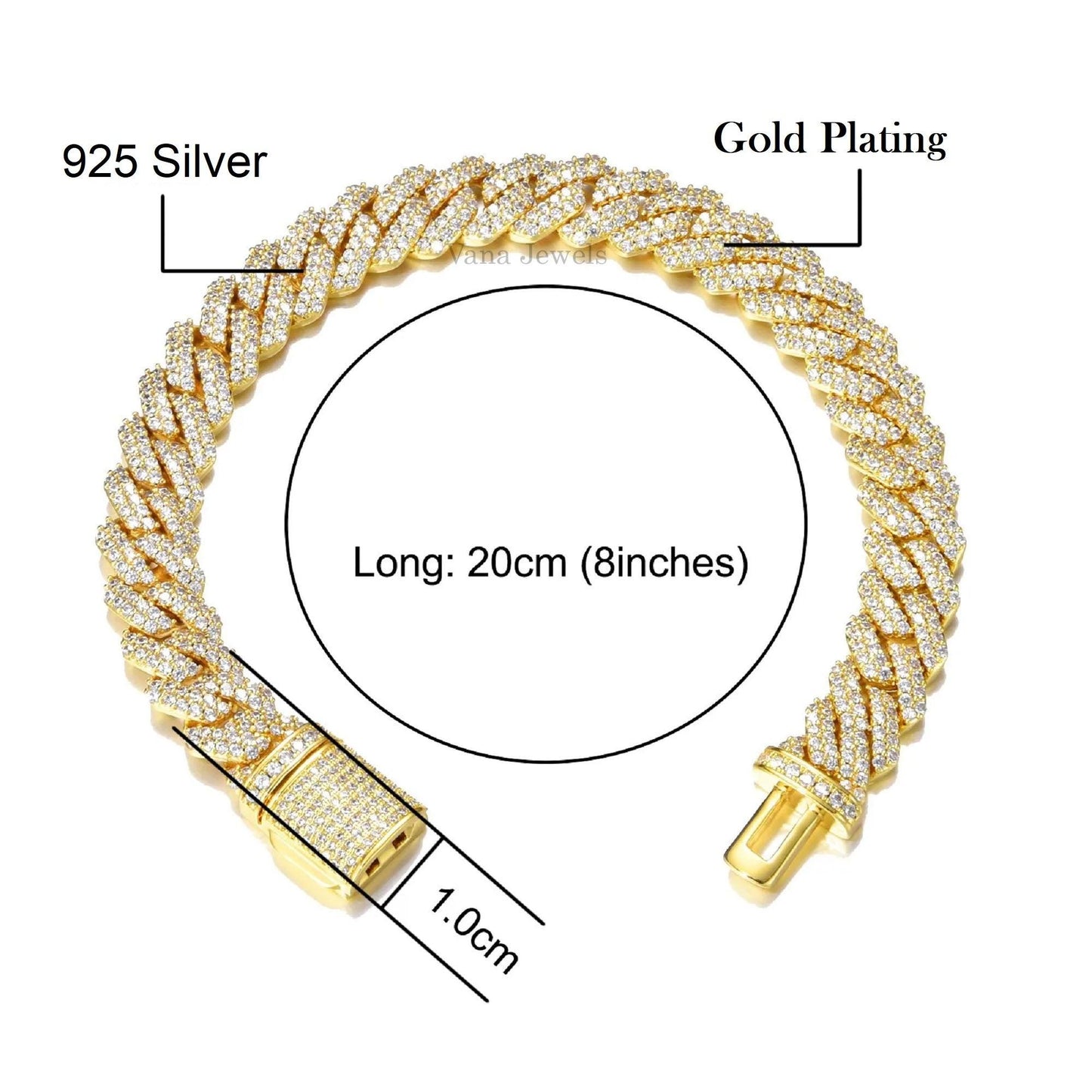 10MM Full Iced Out Diamond Hip Hop Cuban Bracelet - Vana Jewels