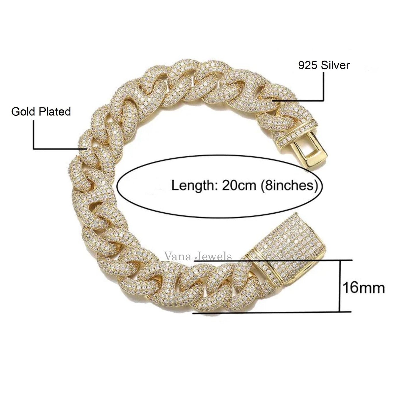 16MM Customized VVS Moissanite Cuban Link Bracelet - Vana Jewels