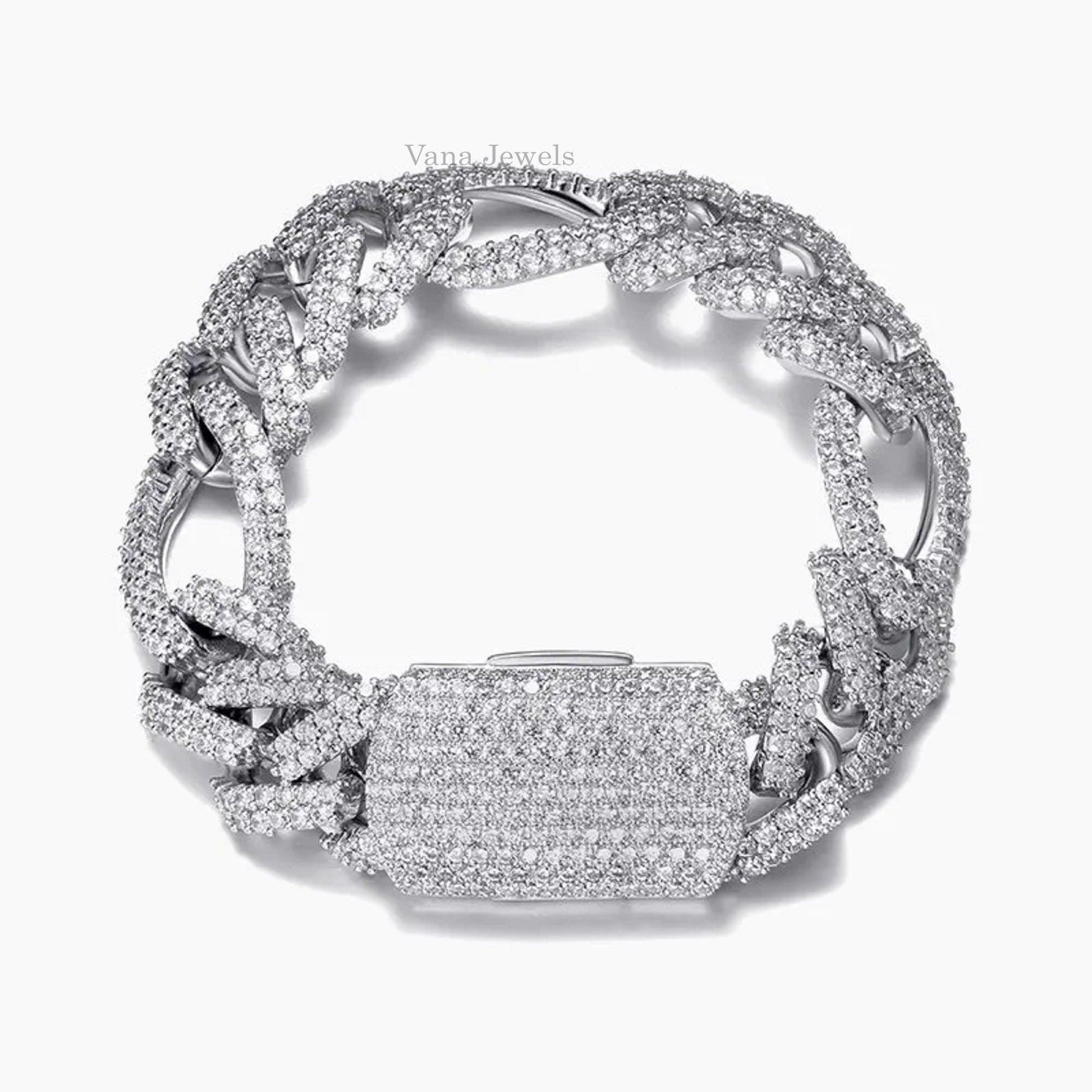 18mm Full Iced Out Men's Hip Hop Round Moissanite Bracelet - Vana Jewels