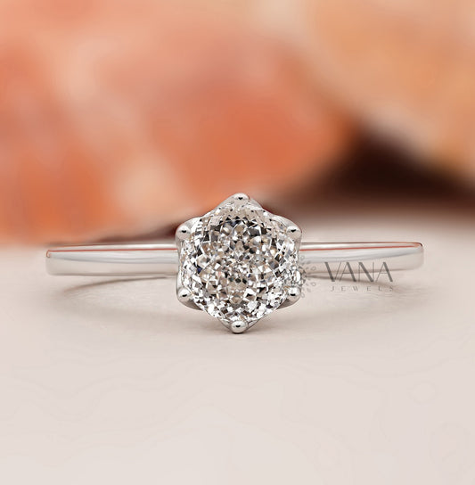 Portuguese Cut Lab Grown Diamond Solitaire Engagement Ring With Tulip Setting