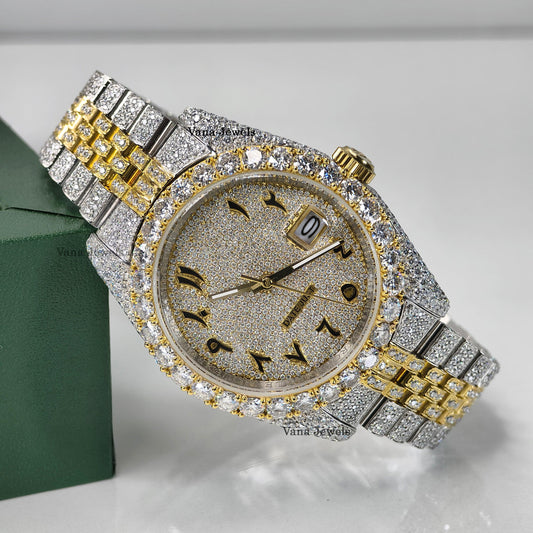 Arabic Numerial Two-Tone Yellow Gold Diamond Watch - Vana Jewels