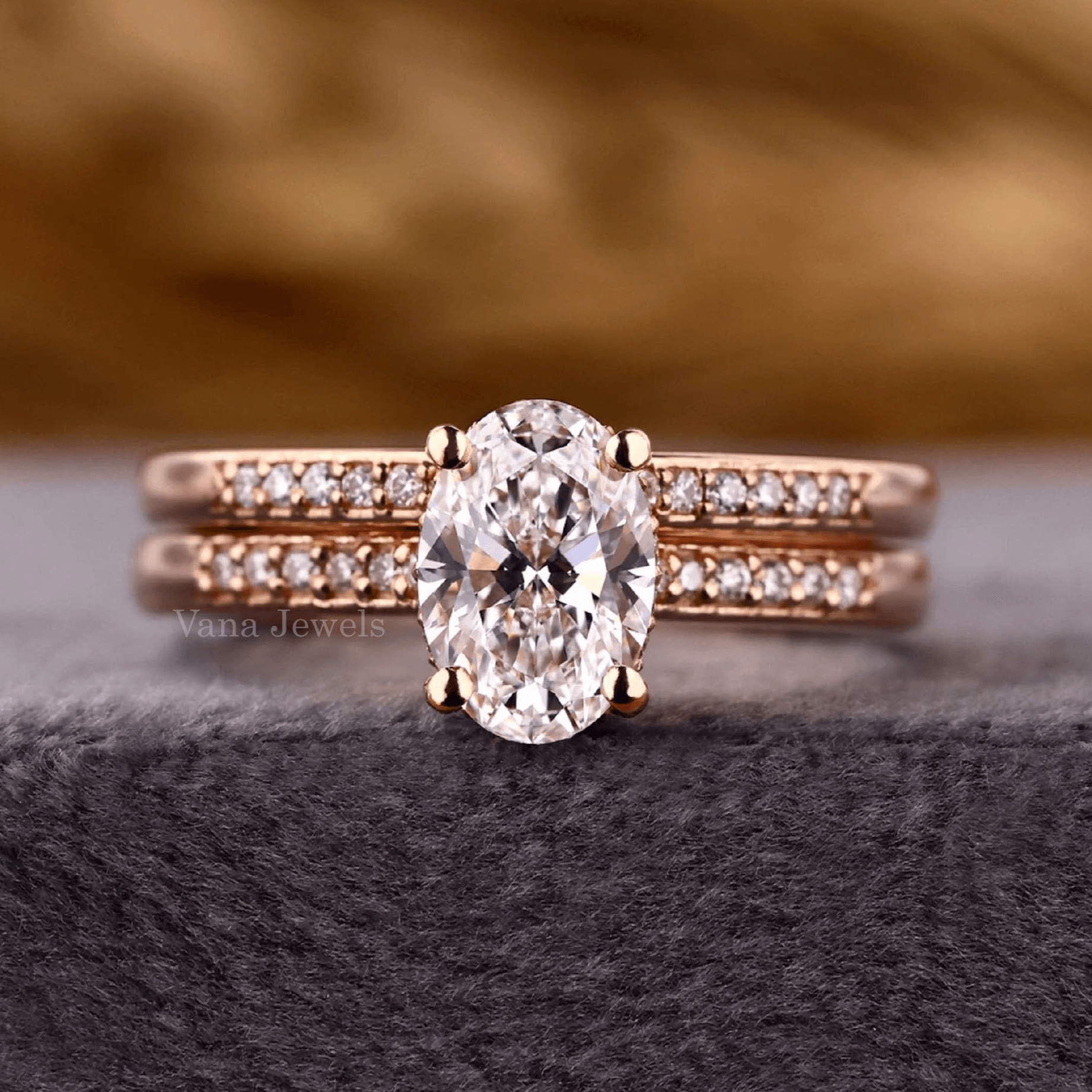 Oval Cut Lab Grown Diamond Bridal Set | Engagement Ring & Wedding Band - Vana Jewels