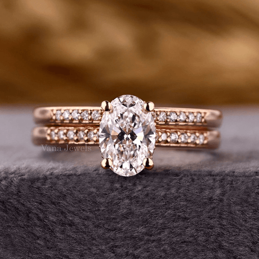 Oval Cut Lab Grown Diamond Bridal Set | Engagement Ring & Wedding Band - Vana Jewels