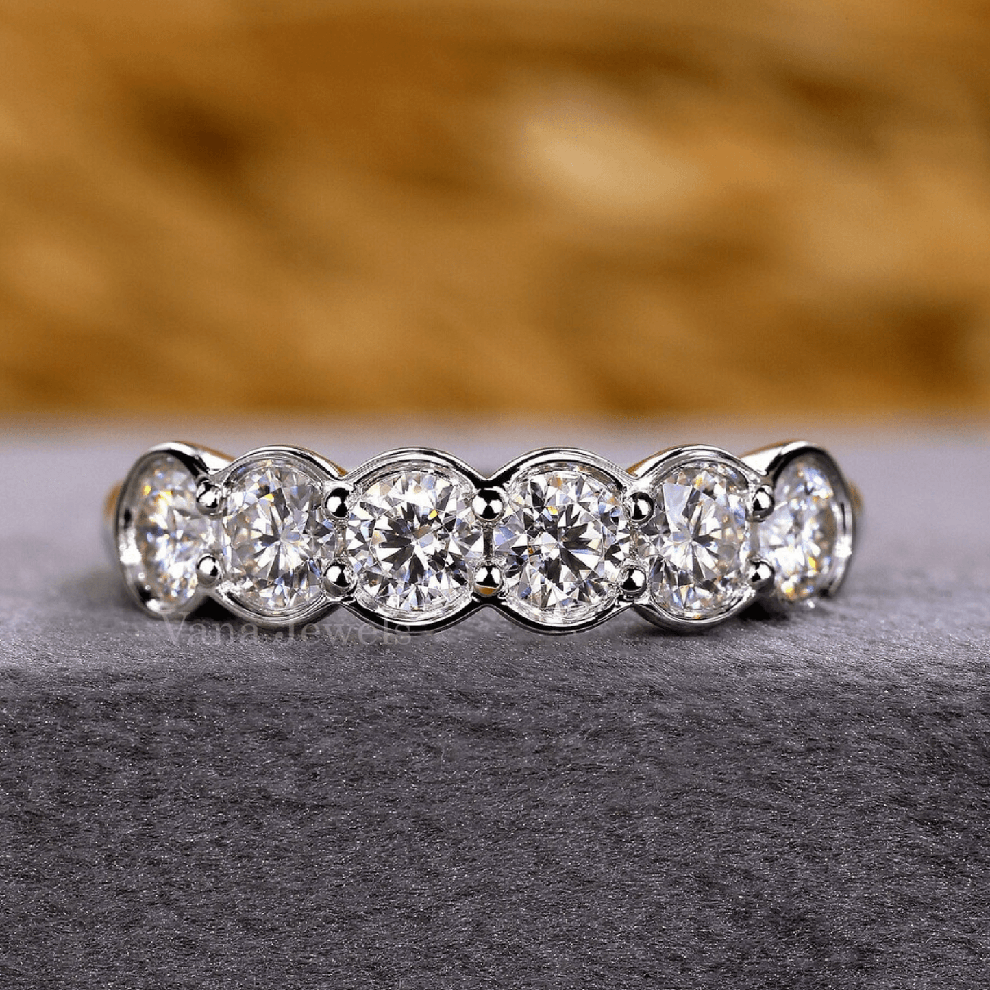 Round Lab Grown Diamond Bezel Set Wedding Band - Vana Jewels