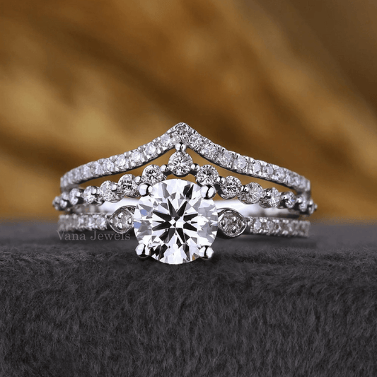 Unique Round Cut Lab Grown Diamond Bridal Set - Vana Jewels