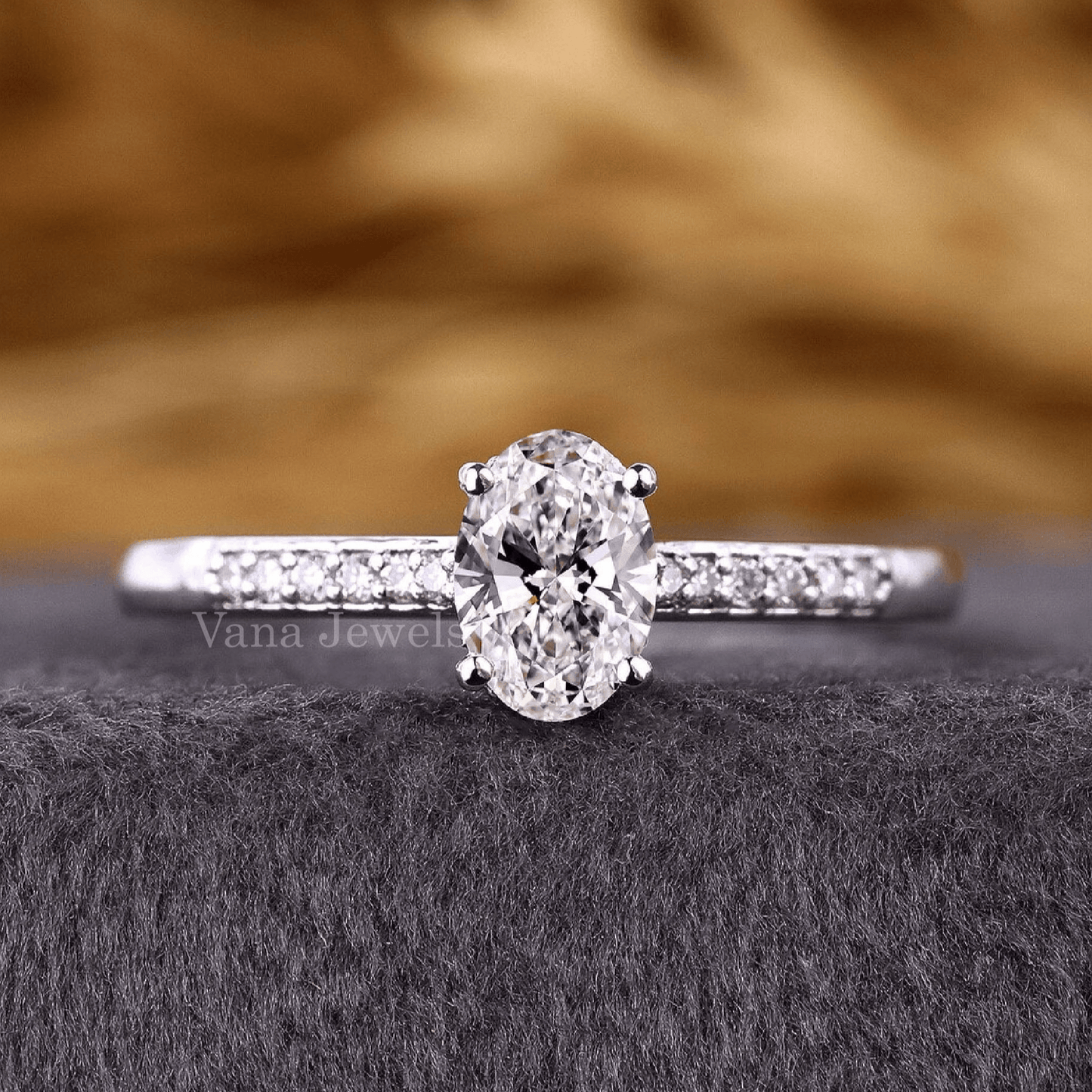 Oval Cut Lab Grown Diamond Hidden Halo Engagement Ring - Vana Jewels